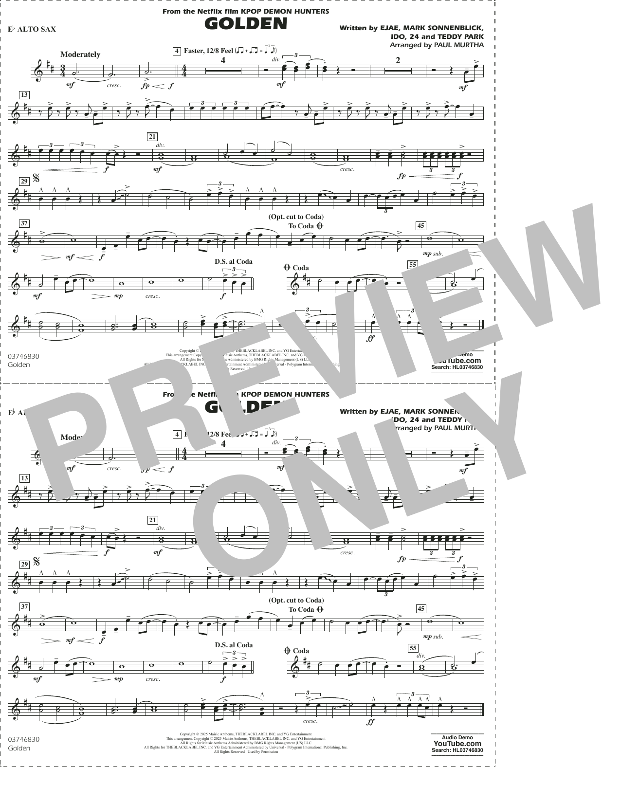 Golden (from KPop Demon Hunters) (arr. Paul Murtha) - Eb Alto Sax