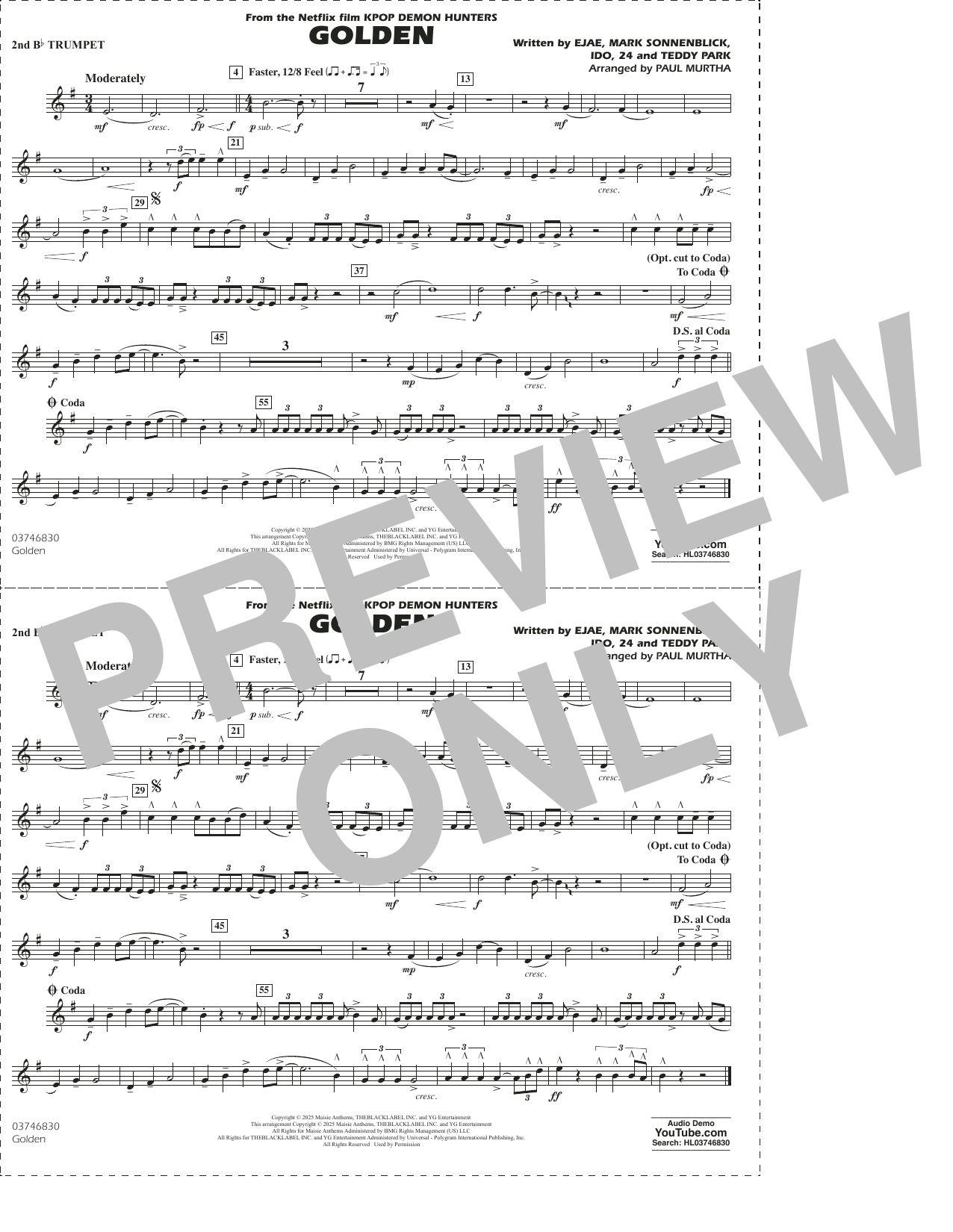 Golden (from KPop Demon Hunters) (arr. Paul Murtha) - 2nd Bb Trumpet