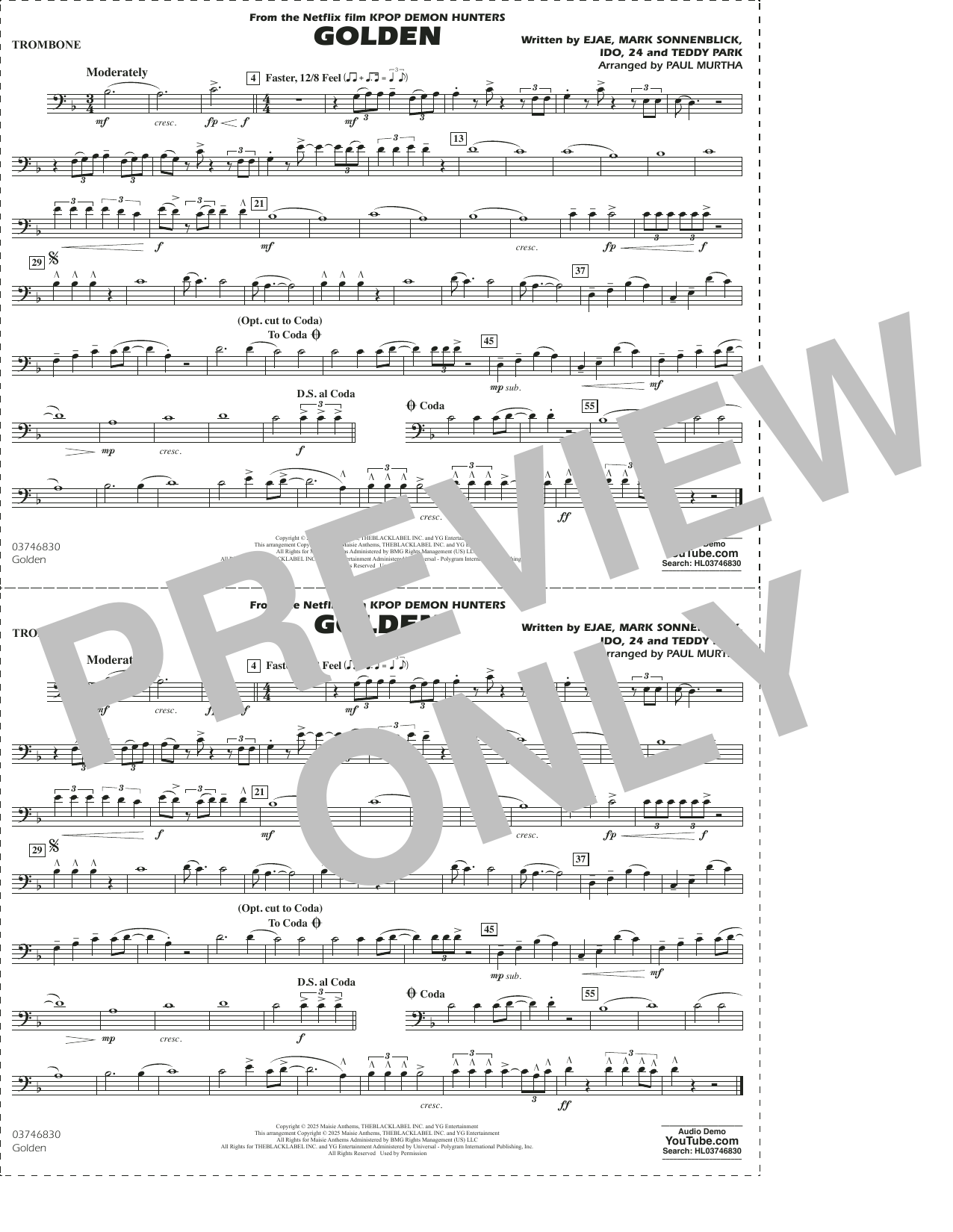 Golden (from KPop Demon Hunters) (arr. Paul Murtha) - Trombone