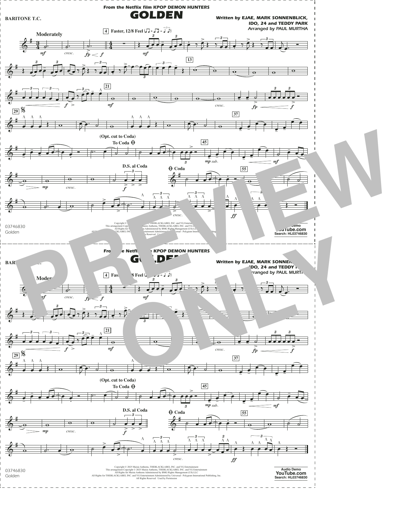 Golden (from KPop Demon Hunters) (arr. Paul Murtha) - Baritone T.C.