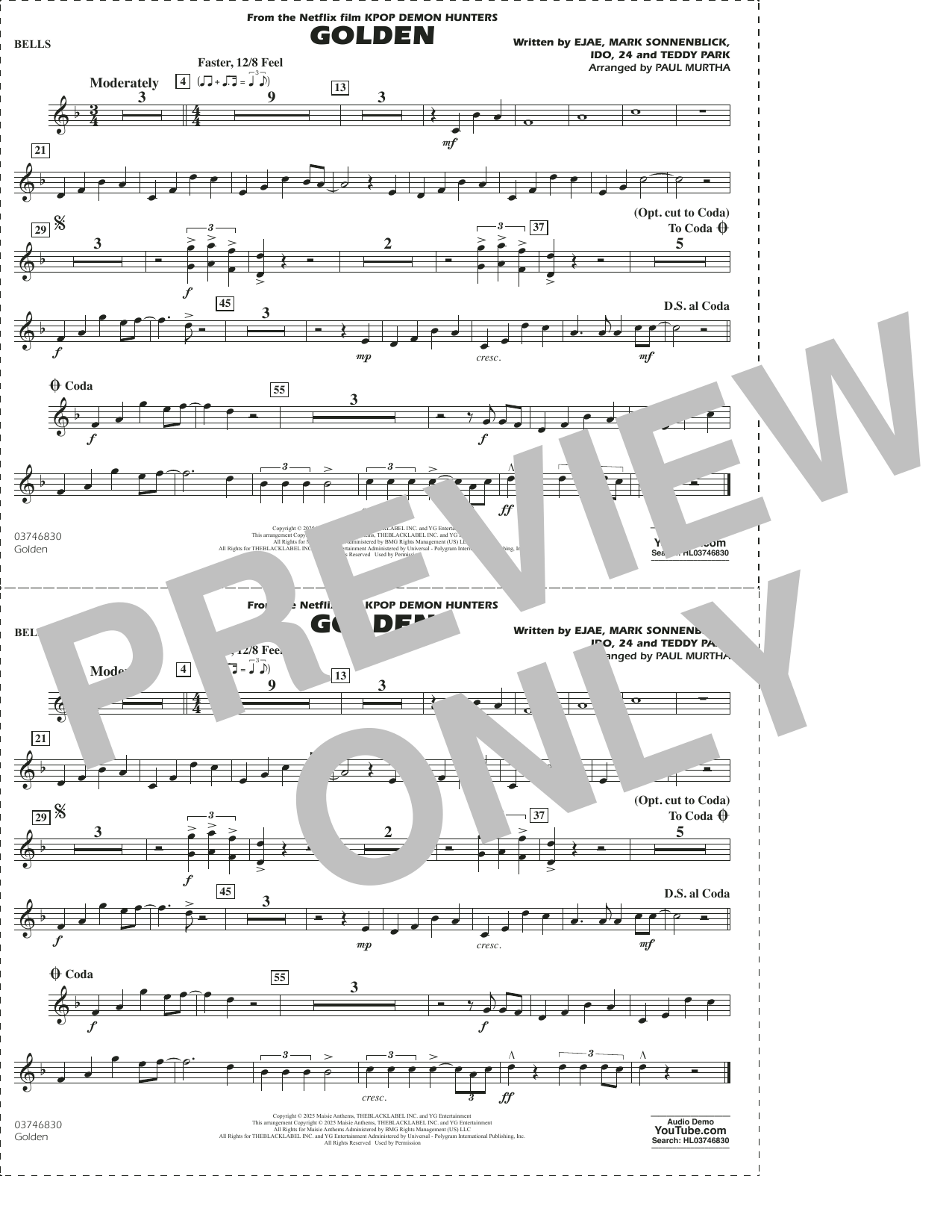 Golden (from KPop Demon Hunters) (arr. Paul Murtha) - Bells