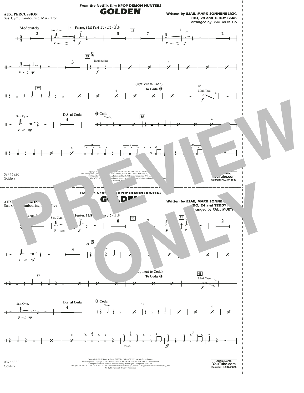 Golden (from KPop Demon Hunters) (arr. Paul Murtha) - Aux Percussion