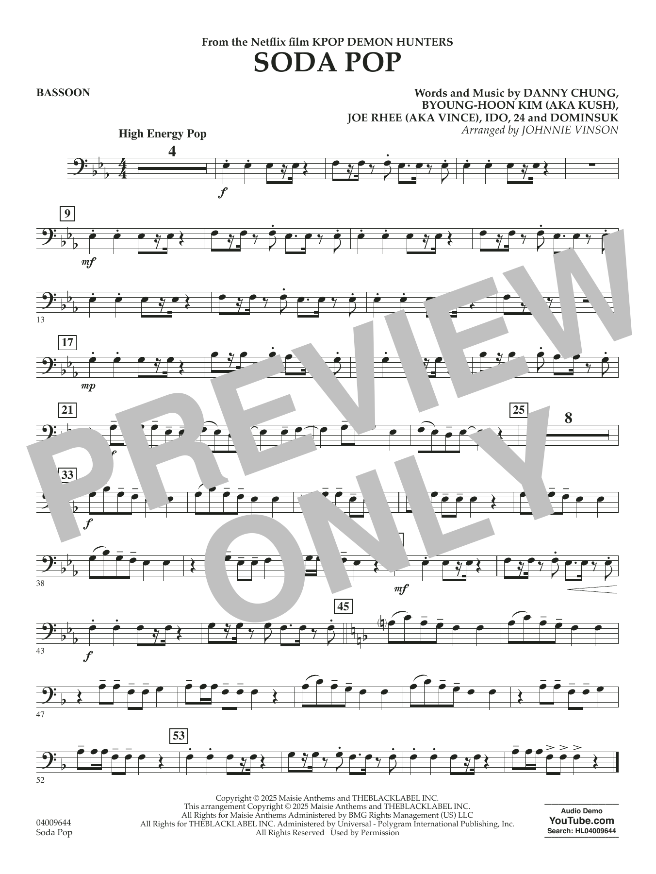 Soda Pop (from KPop Demon Hunters) (arr. Johnnie Vinson) - Bassoon