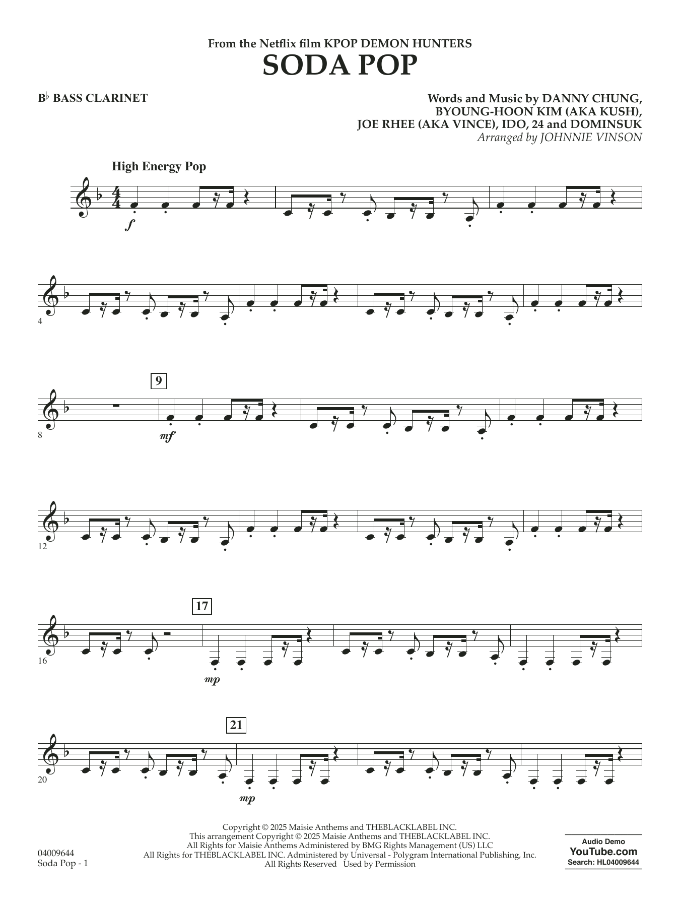 Soda Pop (from KPop Demon Hunters) (arr. Johnnie Vinson) - Bb Bass Clarinet