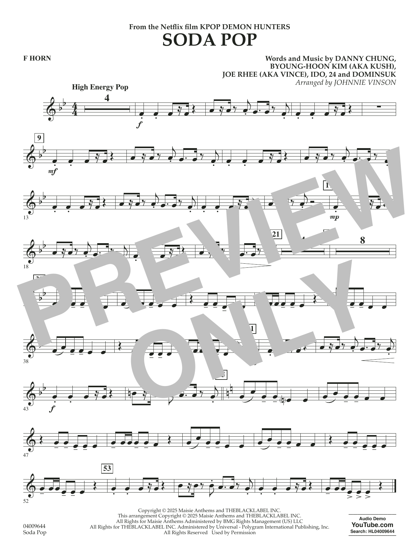 Soda Pop (from KPop Demon Hunters) (arr. Johnnie Vinson) - F Horn