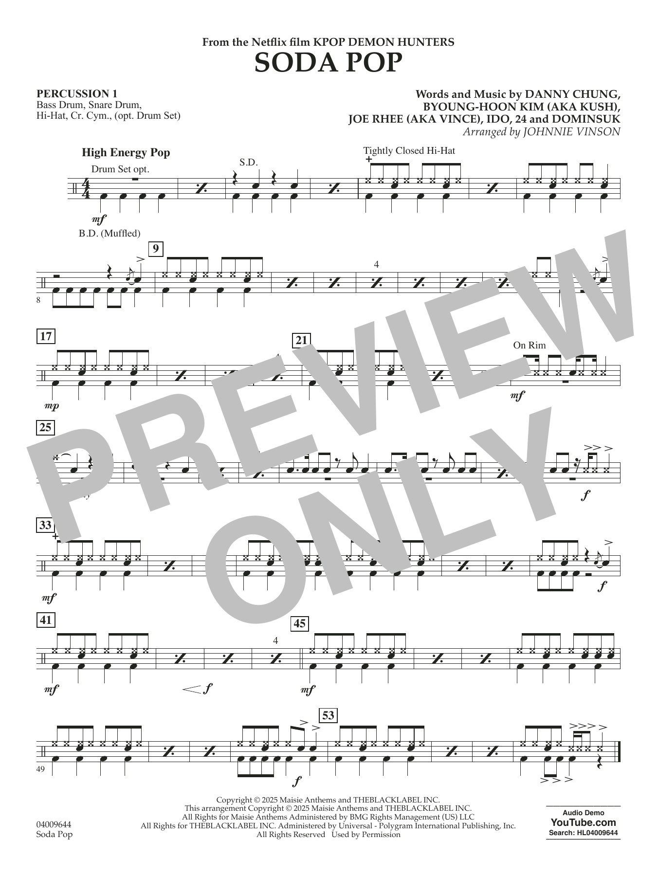Soda Pop (from KPop Demon Hunters) (arr. Johnnie Vinson) - Percussion 1