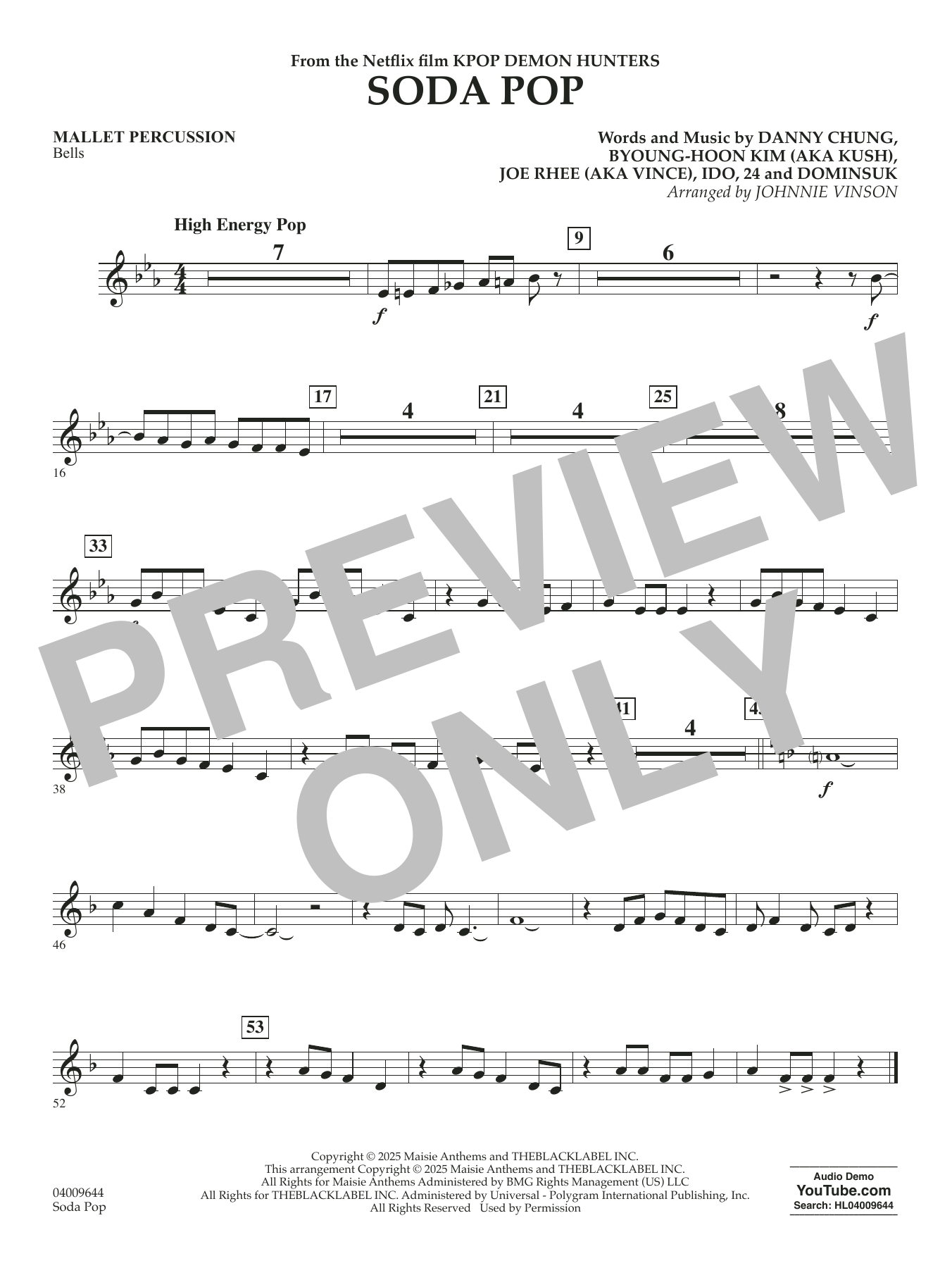 Soda Pop (from KPop Demon Hunters) (arr. Johnnie Vinson) - Mallet Percussion