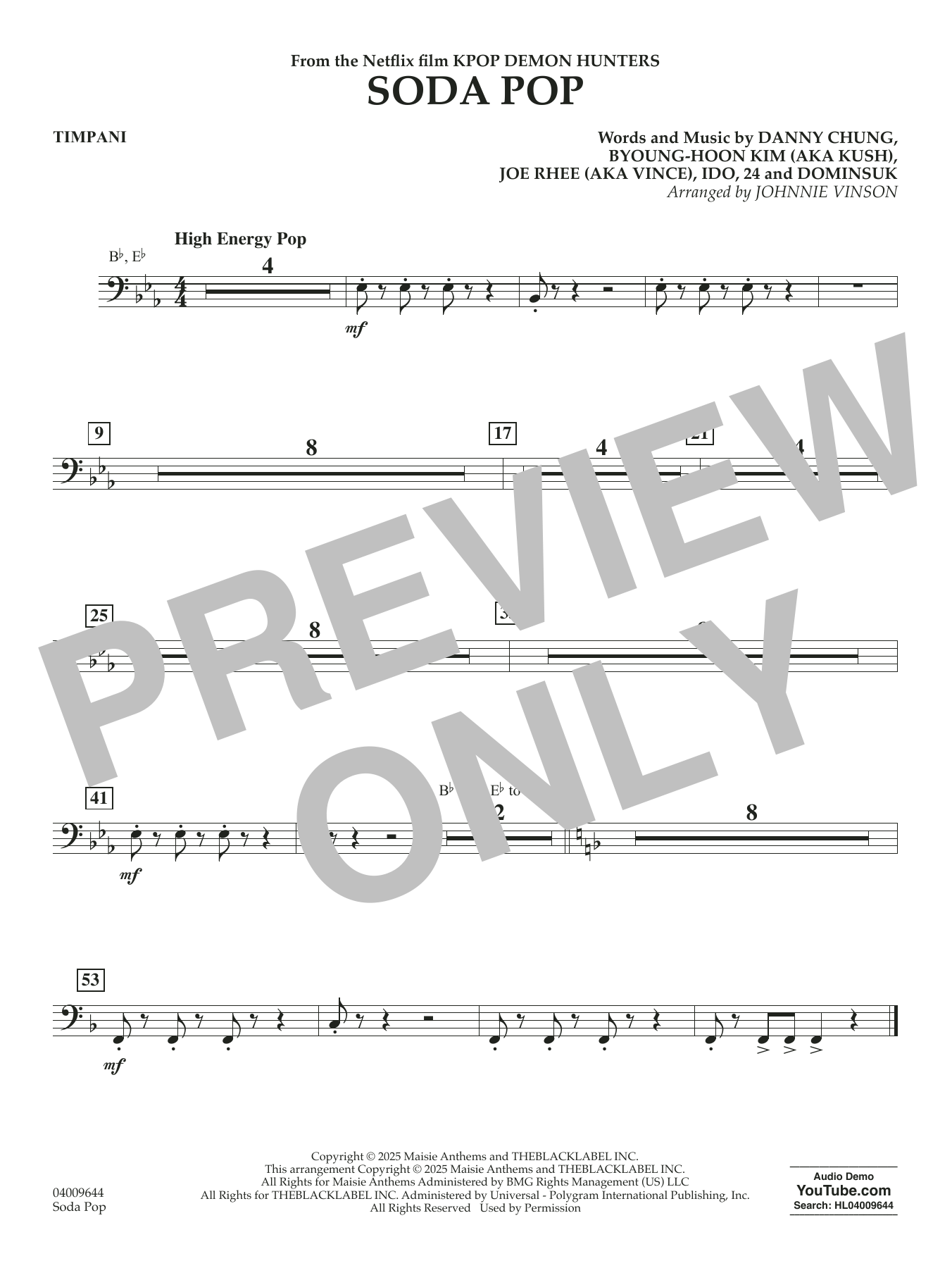 Soda Pop (from KPop Demon Hunters) (arr. Johnnie Vinson) - Timpani