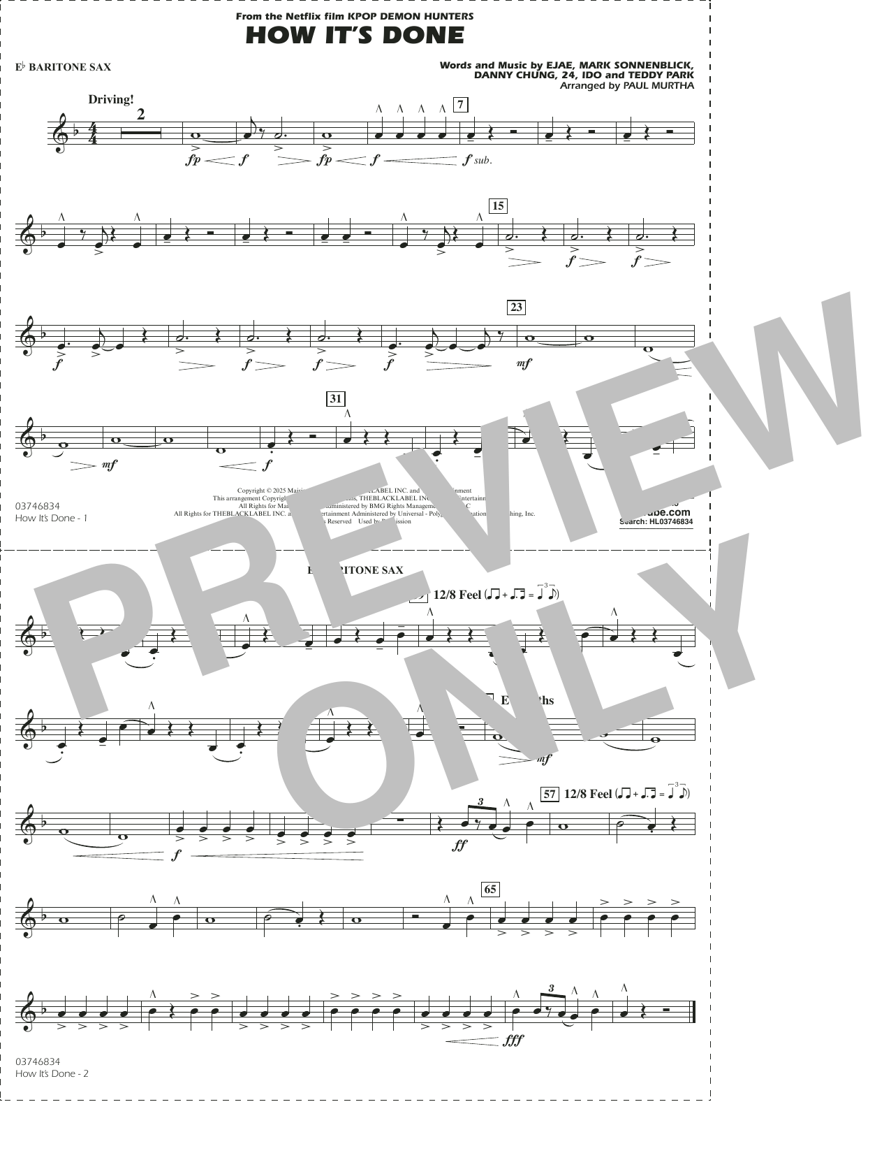 How It's Done (from KPop Demon Hunters) (arr. Paul Murtha) - Eb Baritone Sax