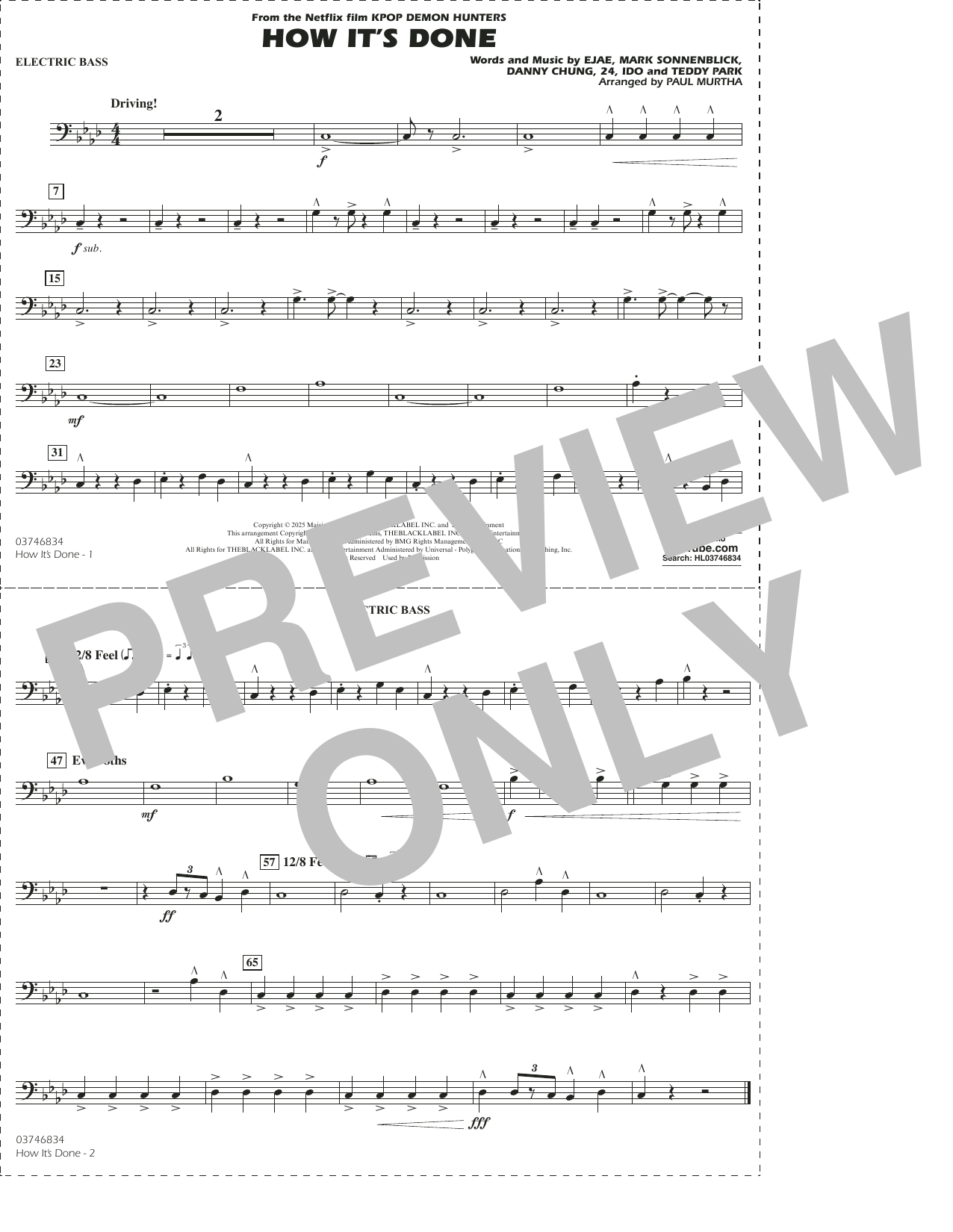 How It's Done (from KPop Demon Hunters) (arr. Paul Murtha) - Electric Bass