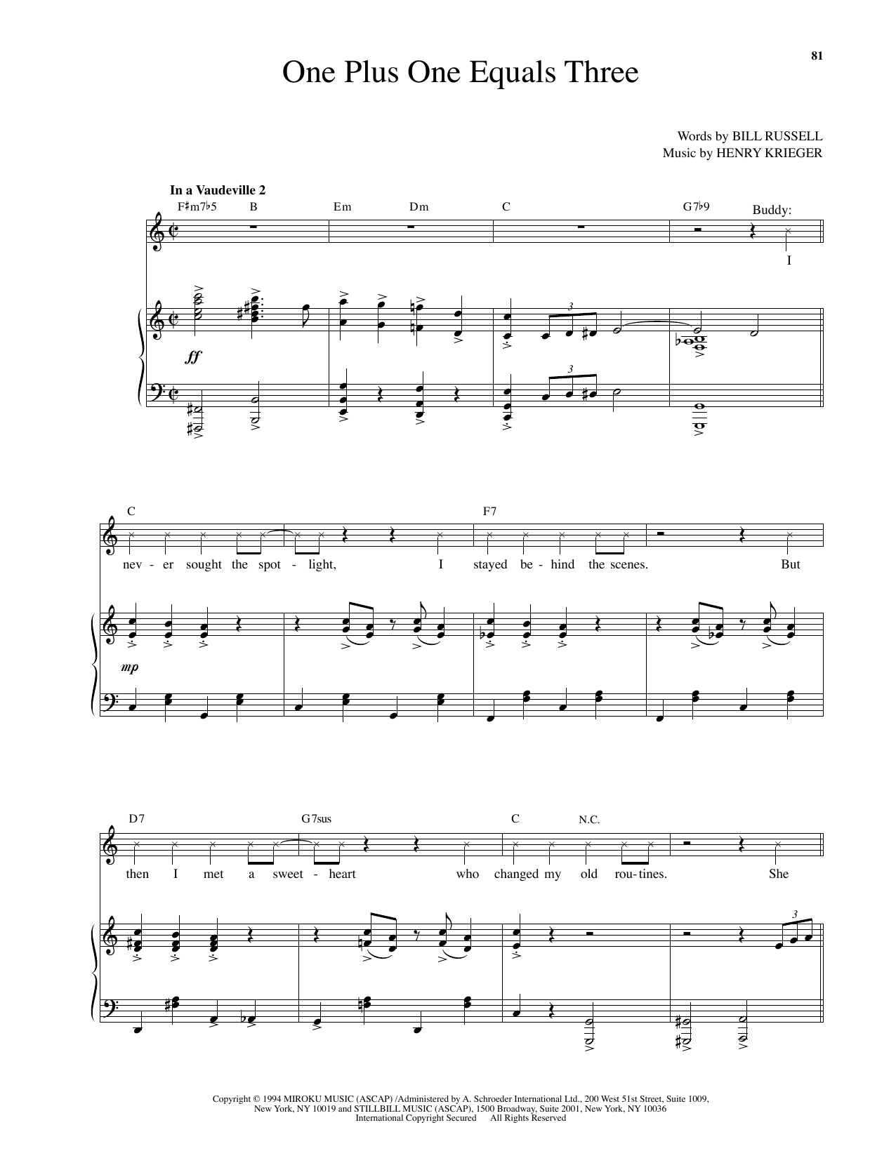 One Plus One Equals Three (from Side Show)