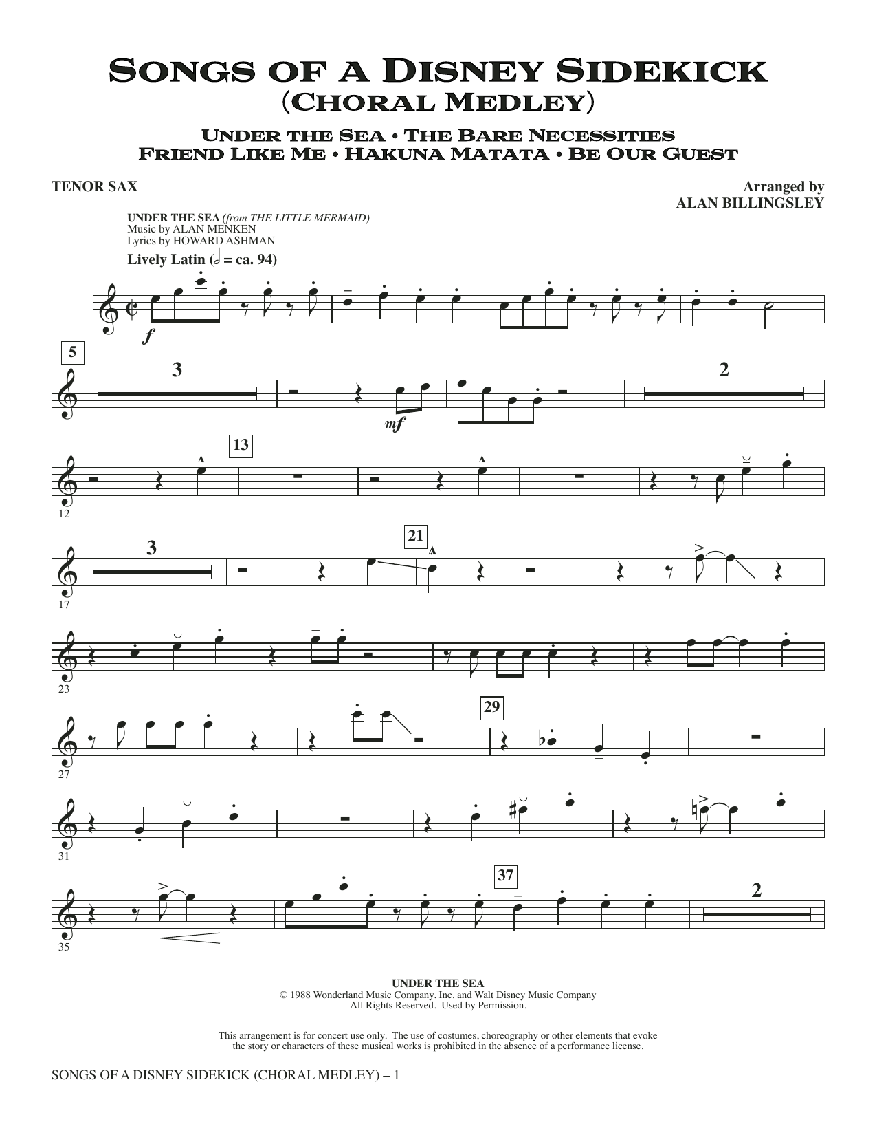 Songs of a Disney Sidekick (Choral Medley) - Tenor Saxophone
