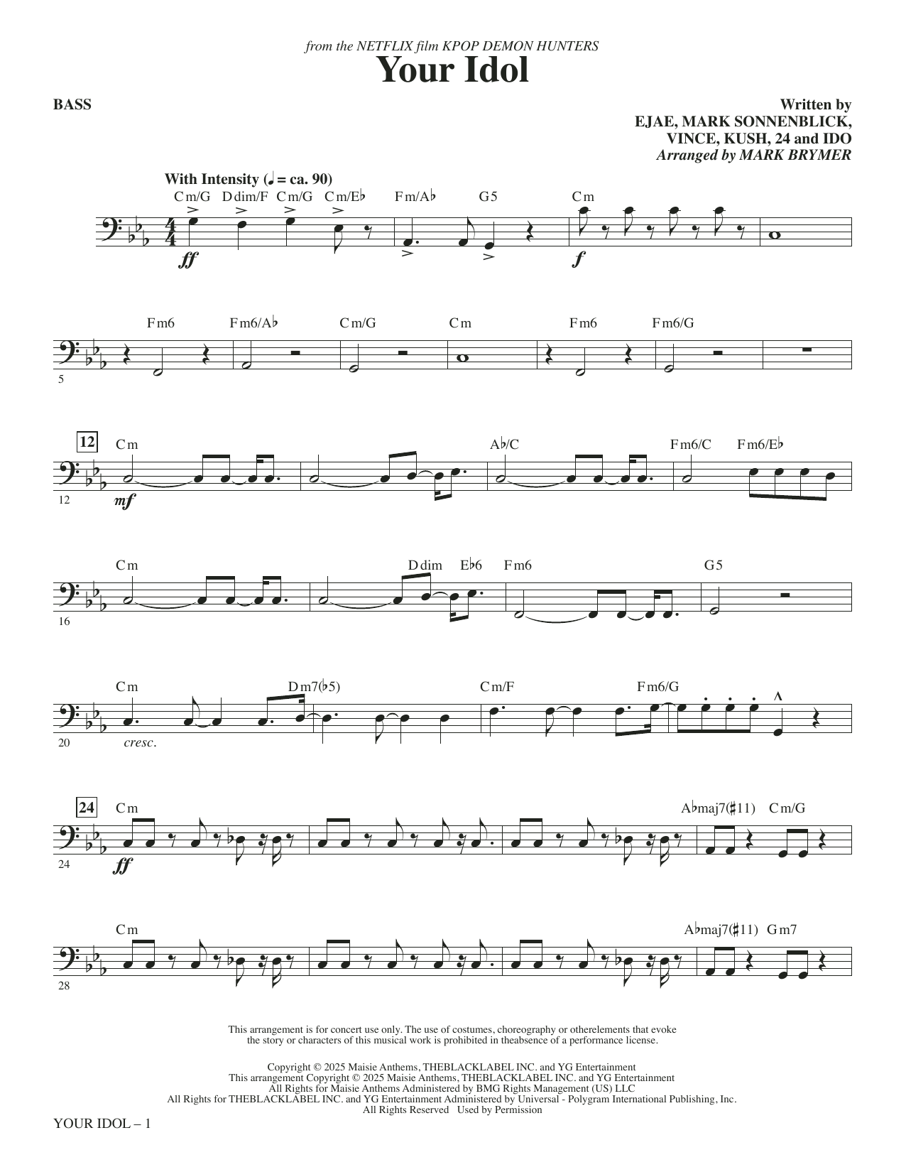 Your Idol (from KPop Demon Hunters) (arr. Mark Brymer) - Bass