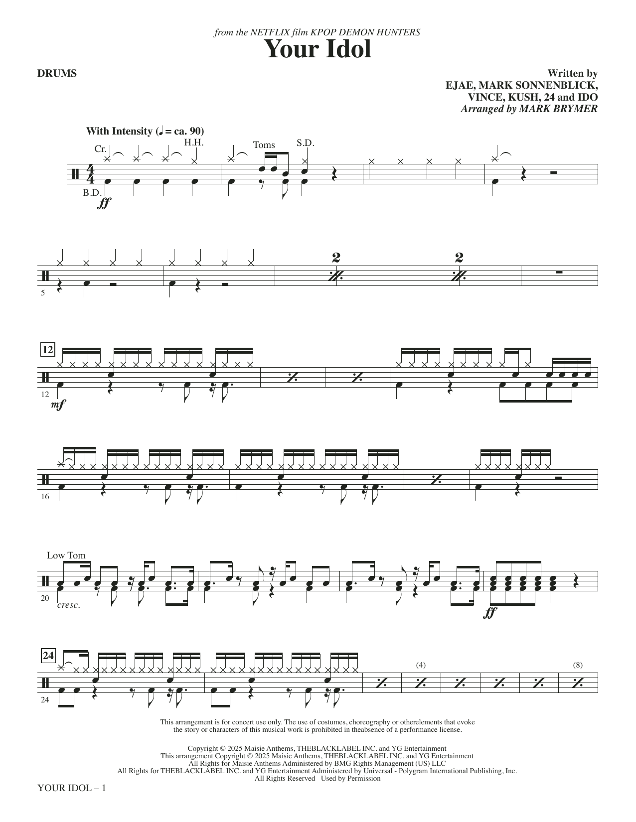 Your Idol (from KPop Demon Hunters) (arr. Mark Brymer) - Drums