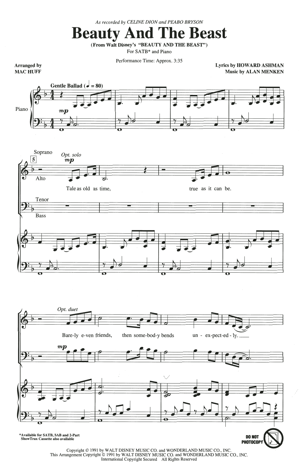 Beauty And The Beast (arr. Mac Huff)