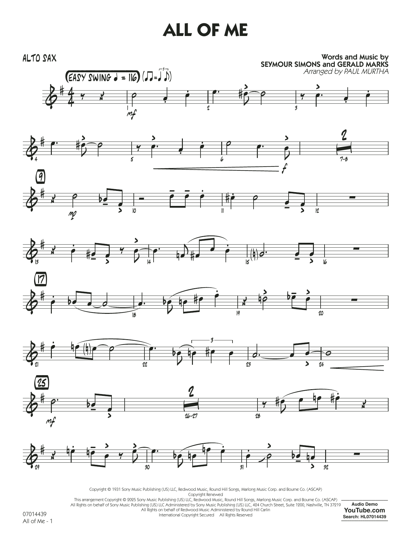 All Of Me (arr. Paul Murtha) - Alto Sax