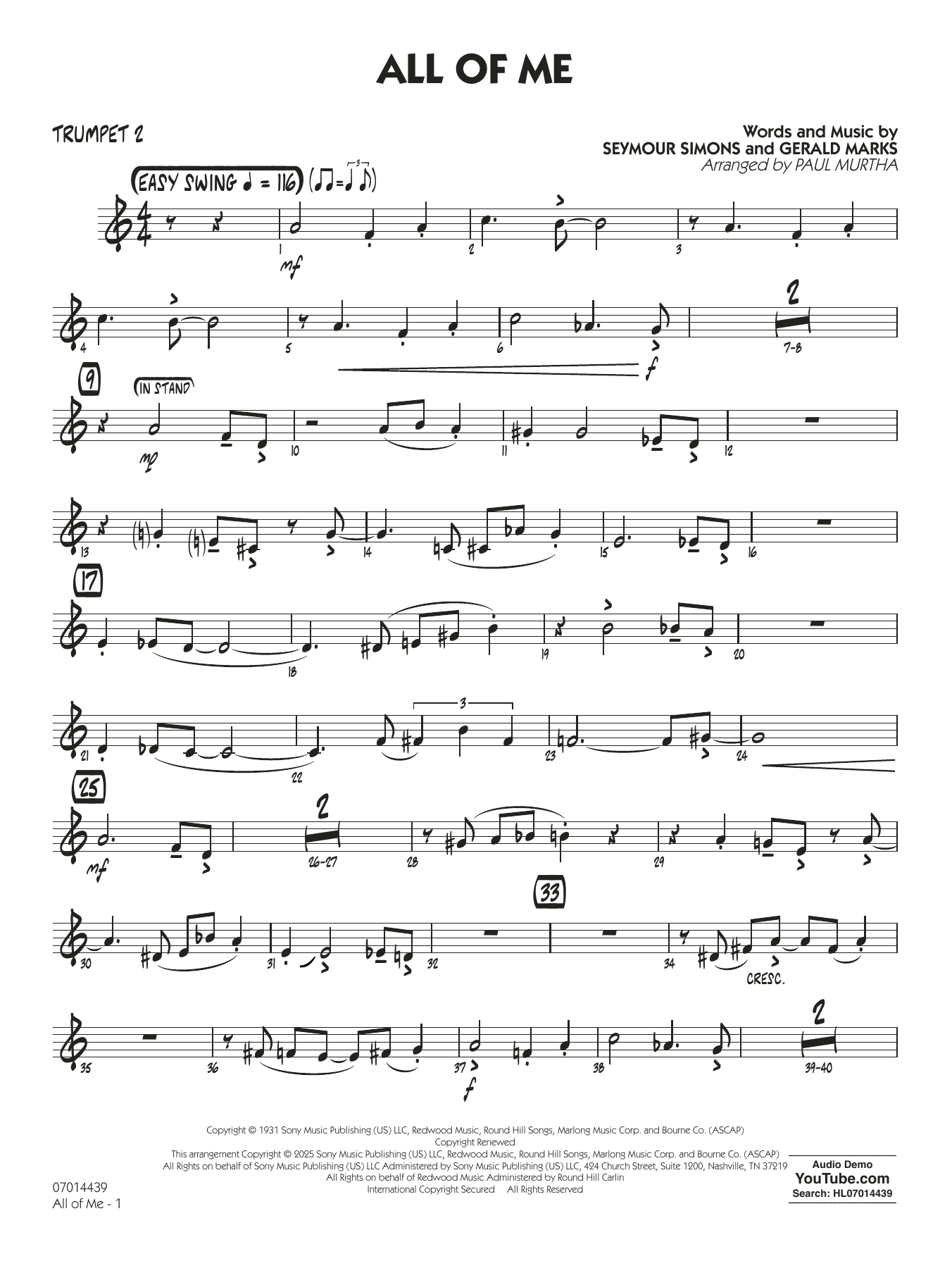 All Of Me (arr. Paul Murtha) - Trumpet 2