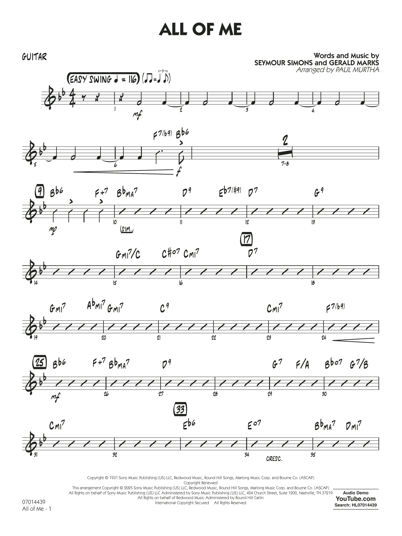 All Of Me (arr. Paul Murtha) - Guitar