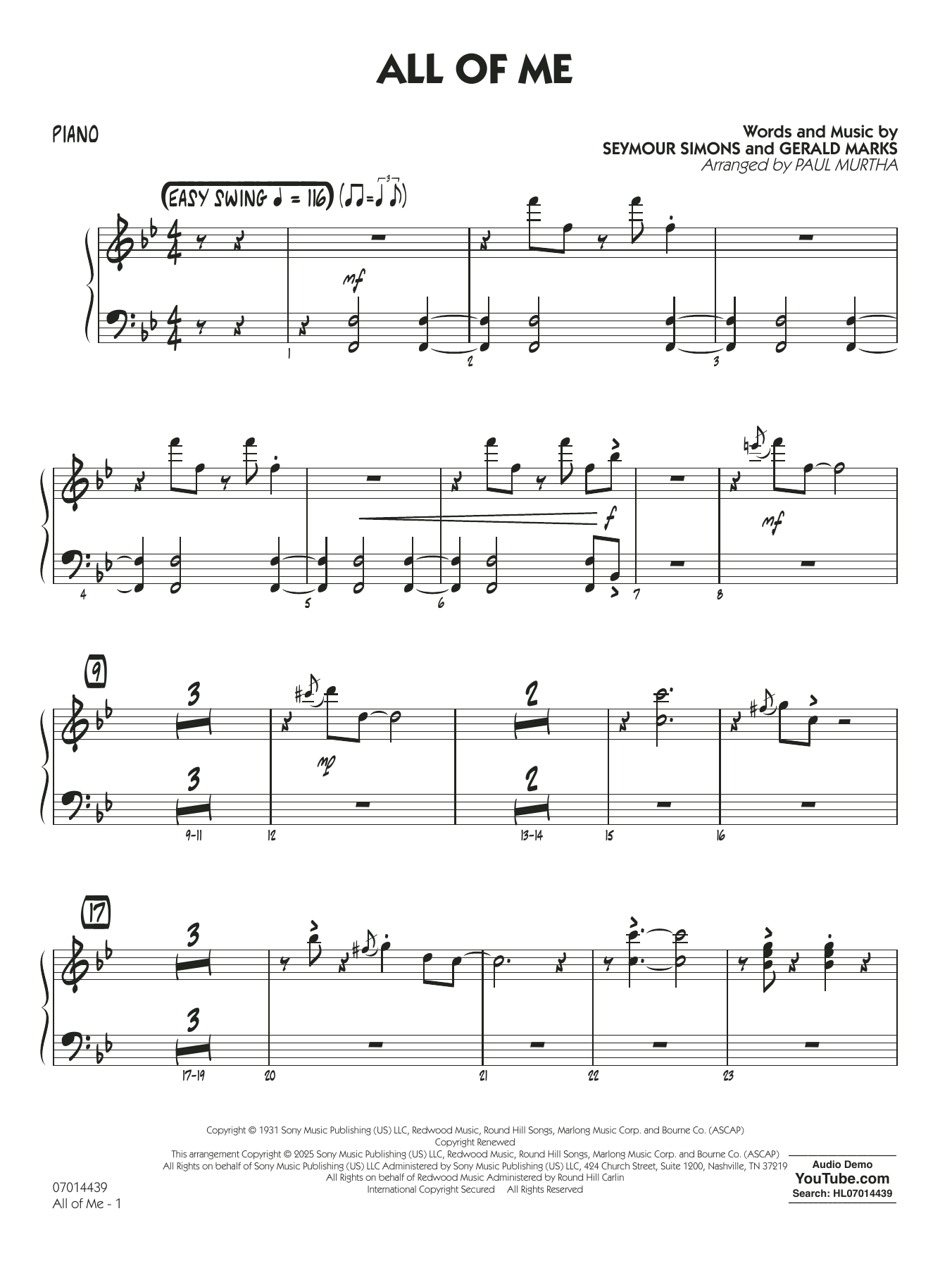 All Of Me (arr. Paul Murtha) - Piano