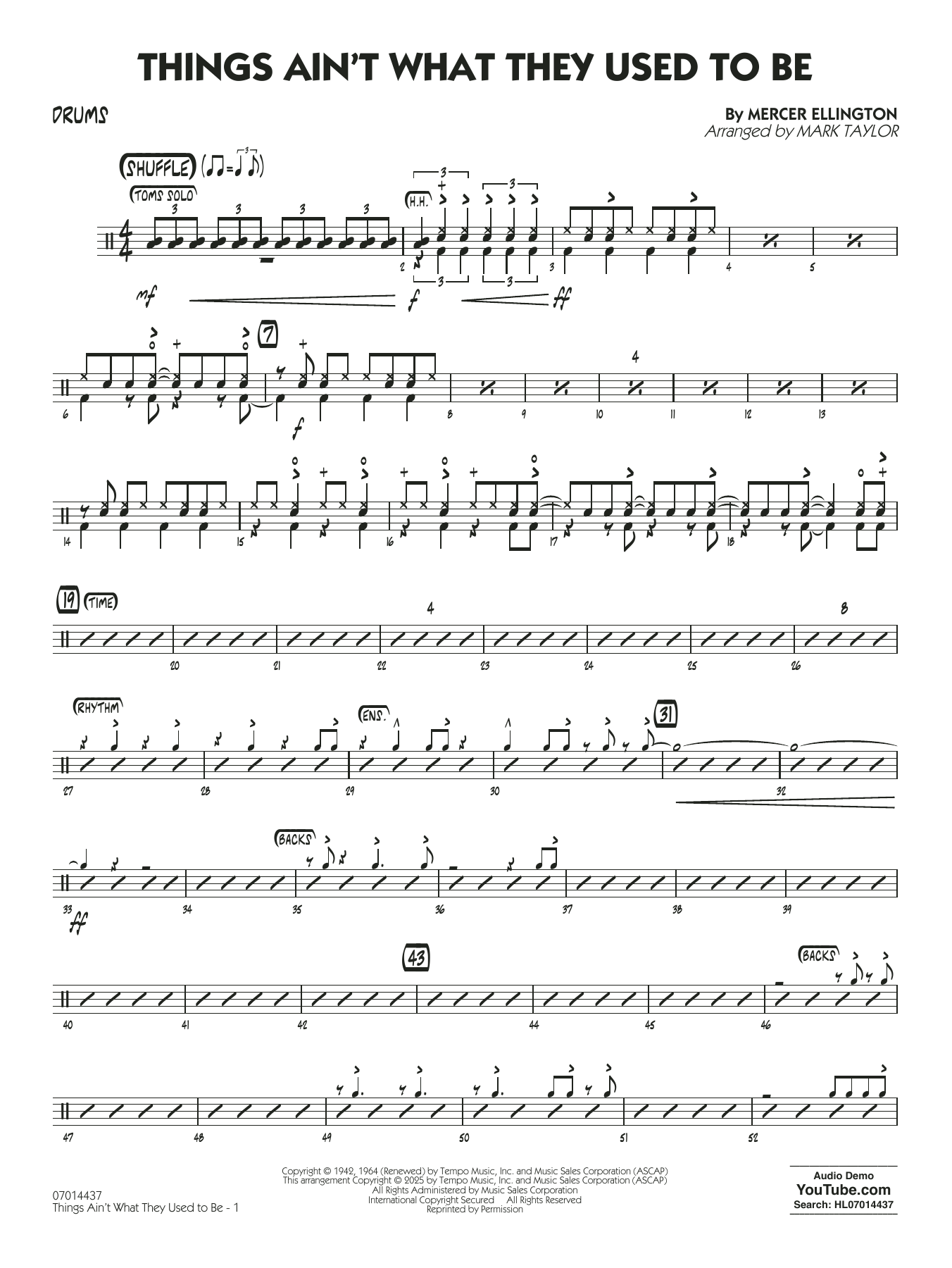 Things Ain't What They Used to Be (arr. Mark Taylor) - Drums