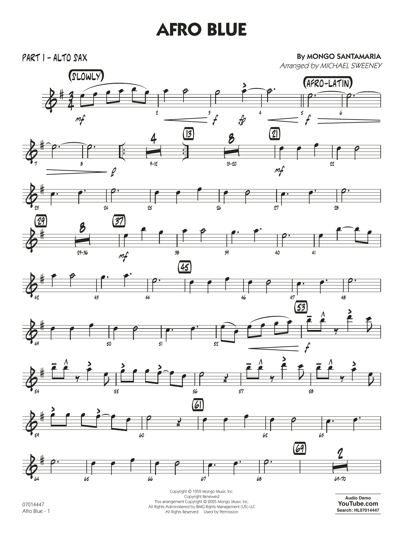 Afro Blue (arr. Michael Sweeney) - Part 1 - Eb Alto Sax