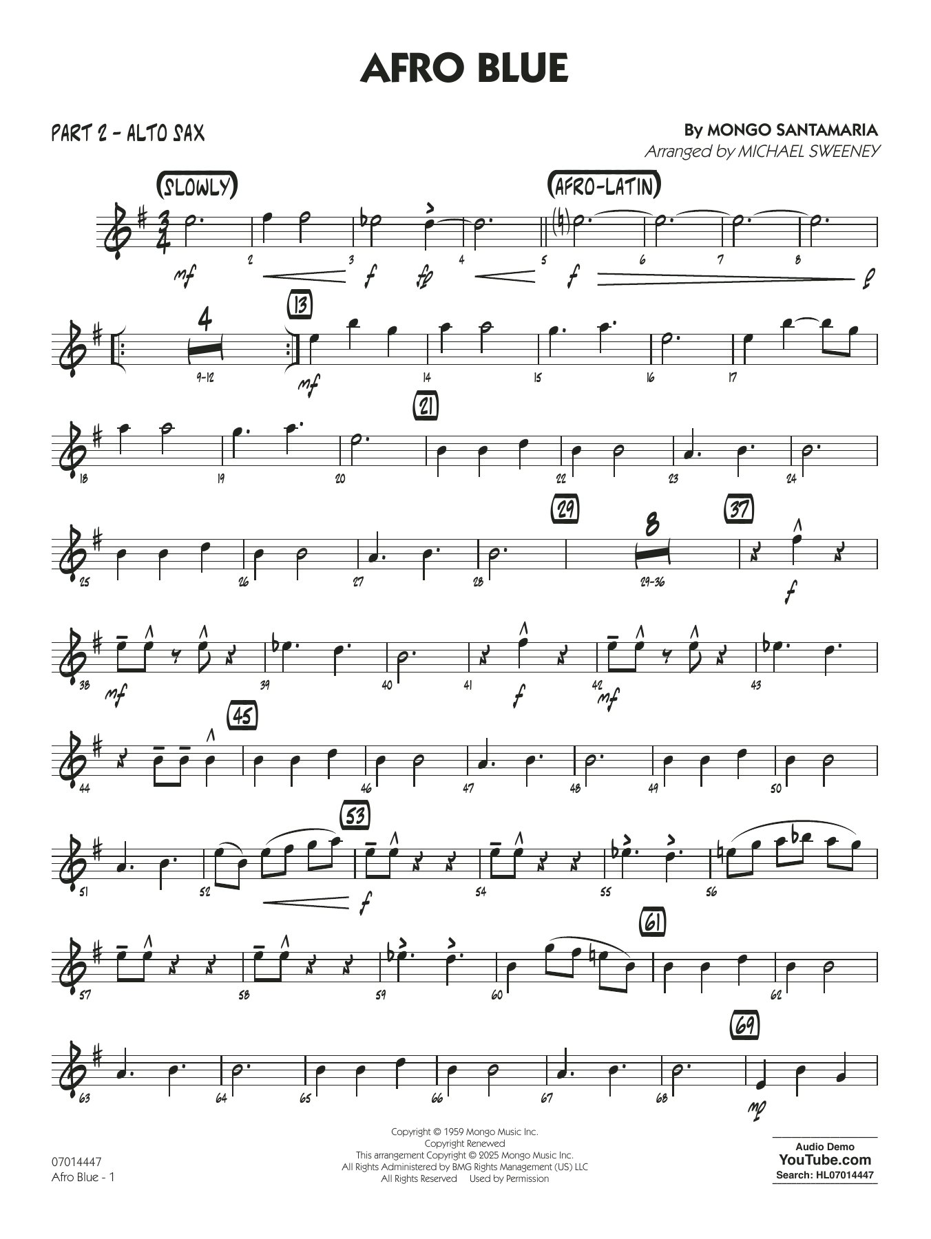 Afro Blue (arr. Michael Sweeney) - Part 2 - Eb Alto Sax