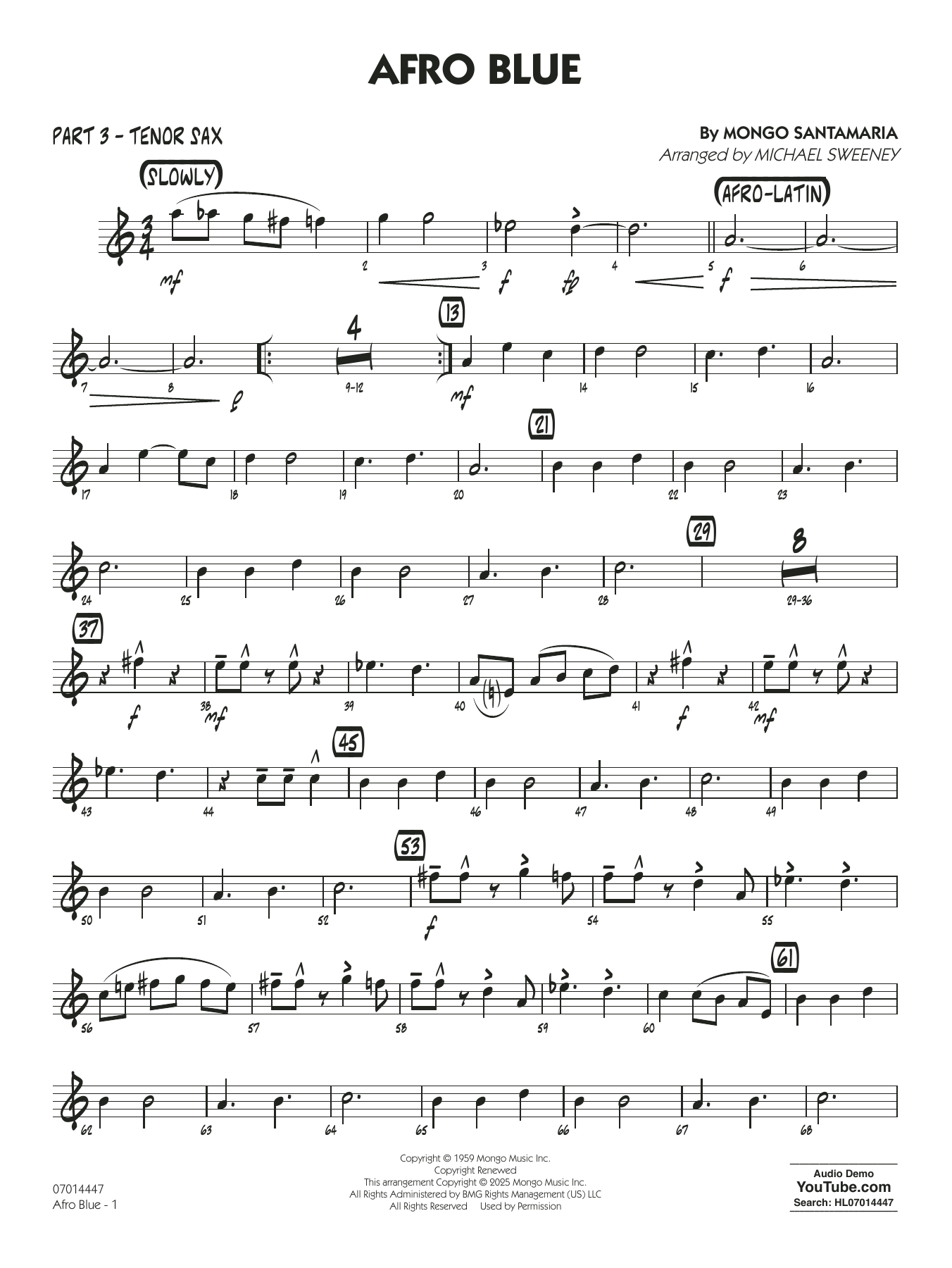 Afro Blue (arr. Michael Sweeney) - Part 3 - Bb Tenor Sax