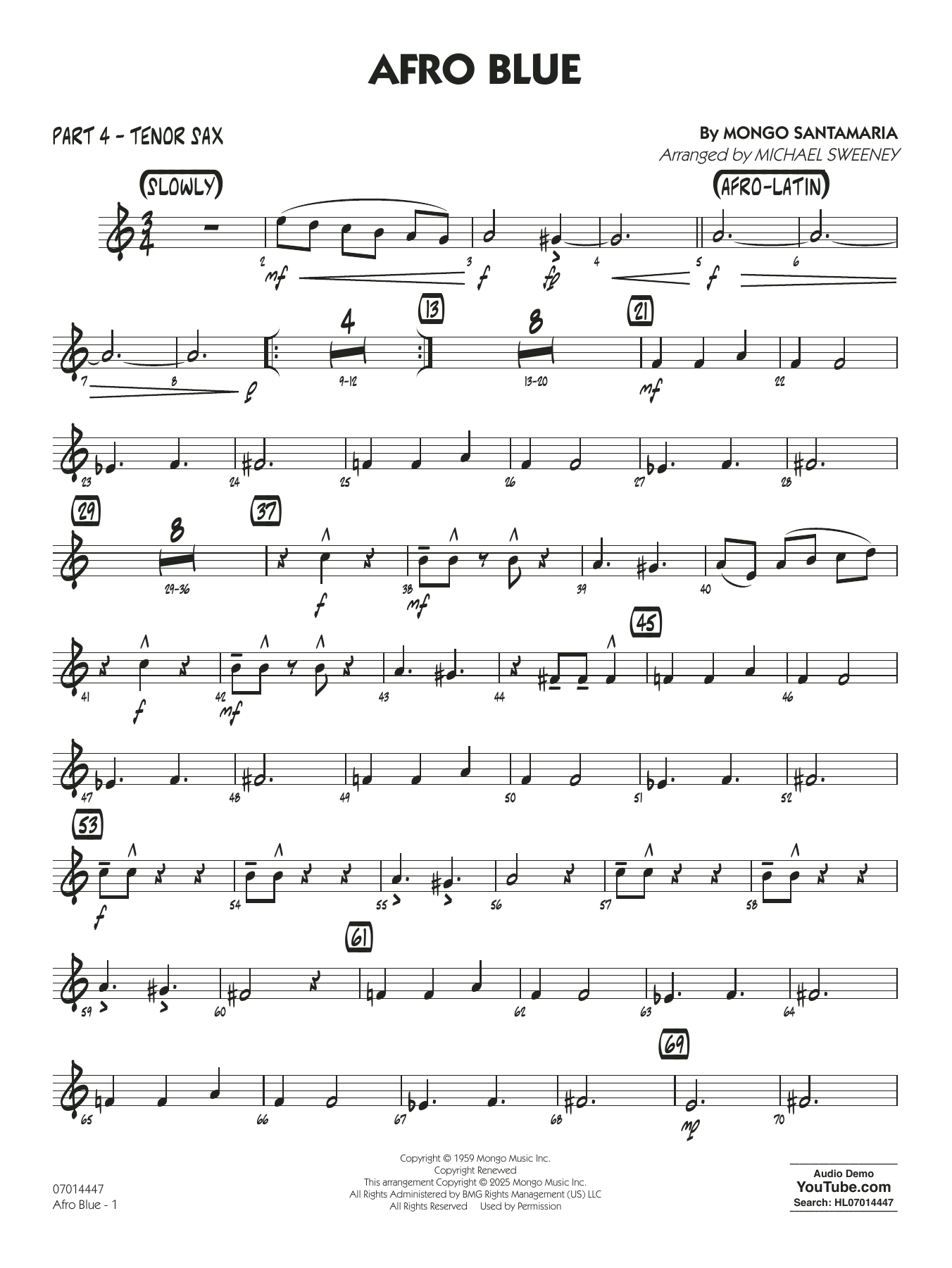 Afro Blue (arr. Michael Sweeney) - Part 4 - Bb Tenor Sax
