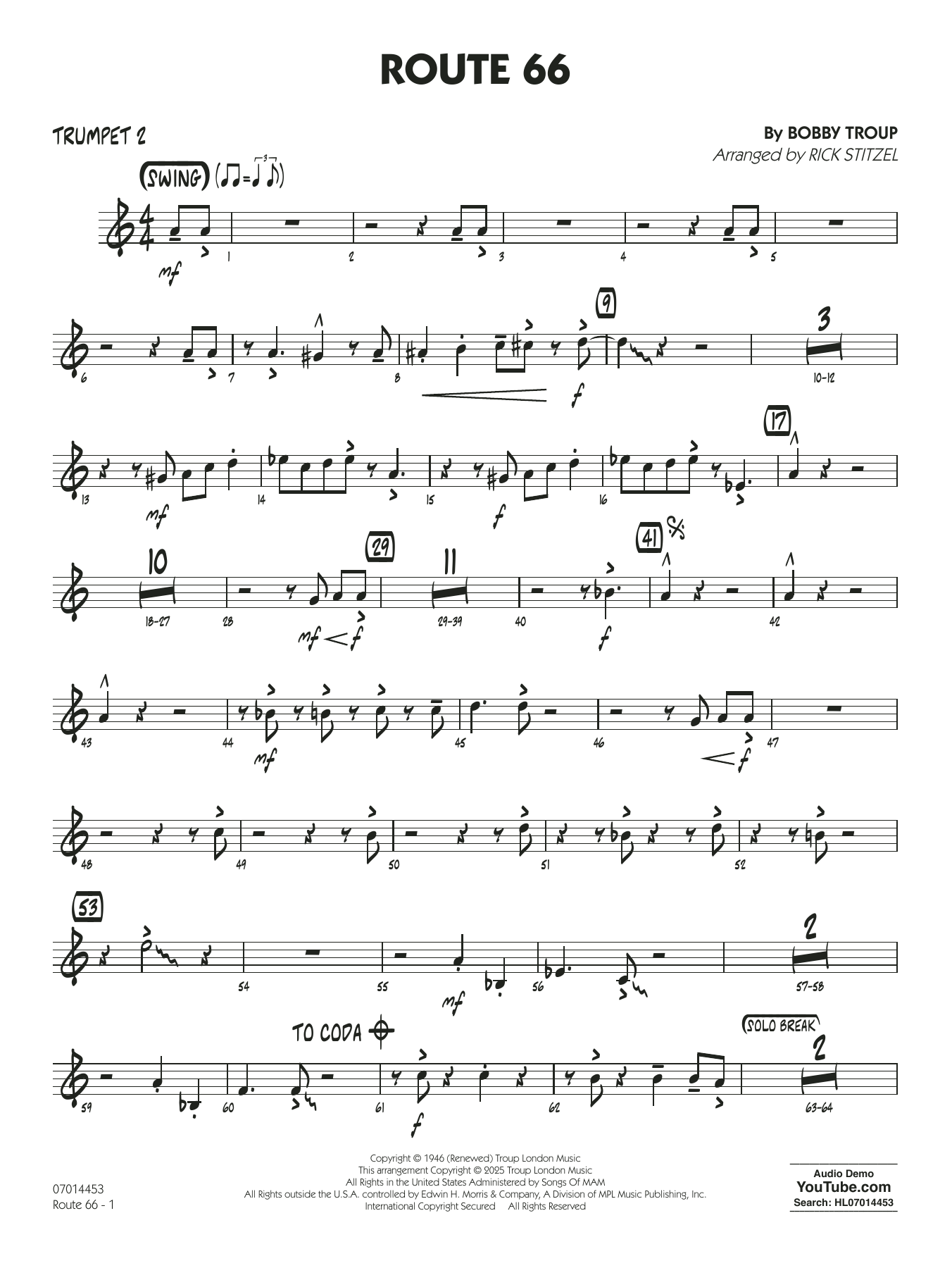 Route 66 (arr. Rick Stitzel) - Trumpet 2