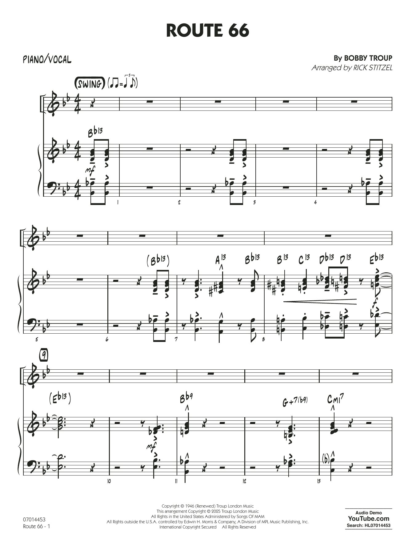 Route 66 (arr. Rick Stitzel) - Piano/Vocal