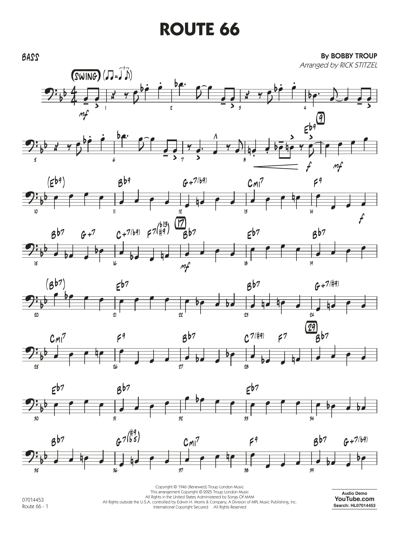 Route 66 (arr. Rick Stitzel) - Bass