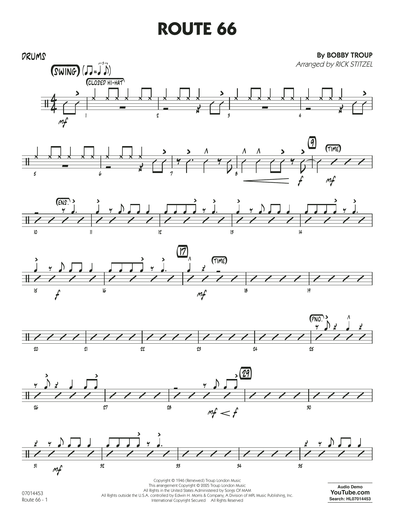 Route 66 (arr. Rick Stitzel) - Drums