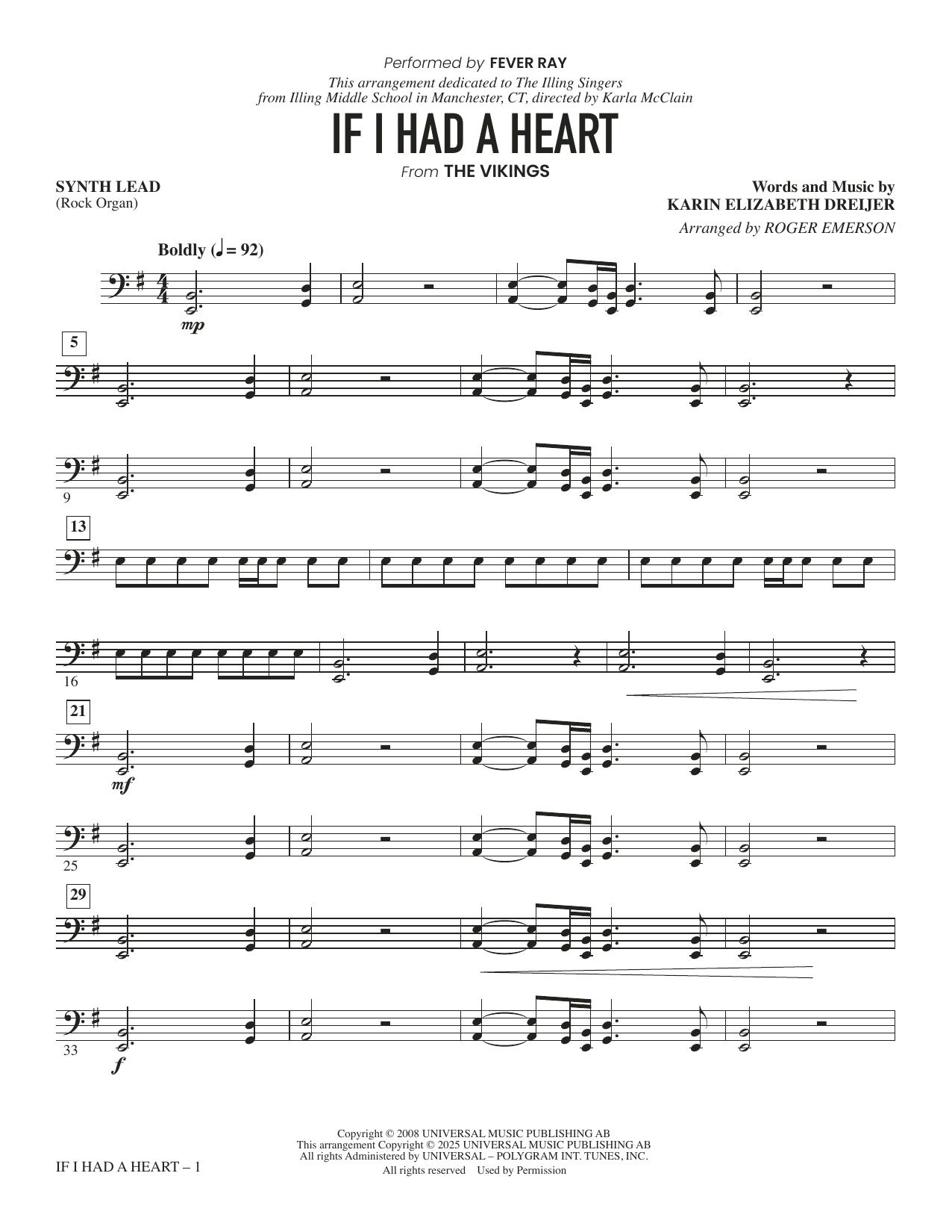 If I Had A Heart (arr. Roger Emerson) - Synth Lead (Rock Organ)