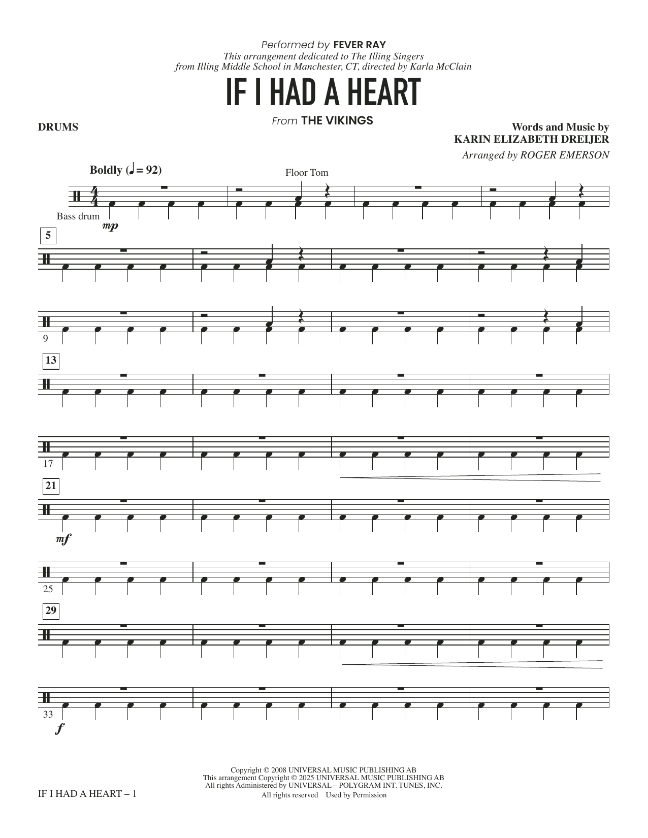 If I Had A Heart (arr. Roger Emerson) - Drums