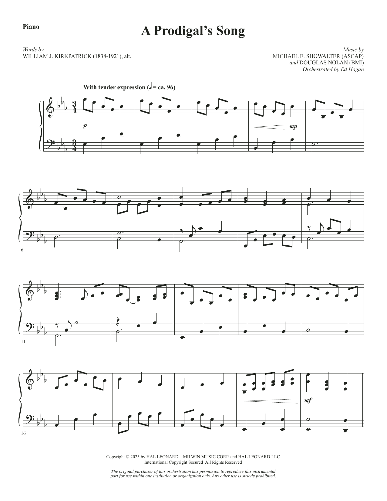 A Prodigal's Song - Piano