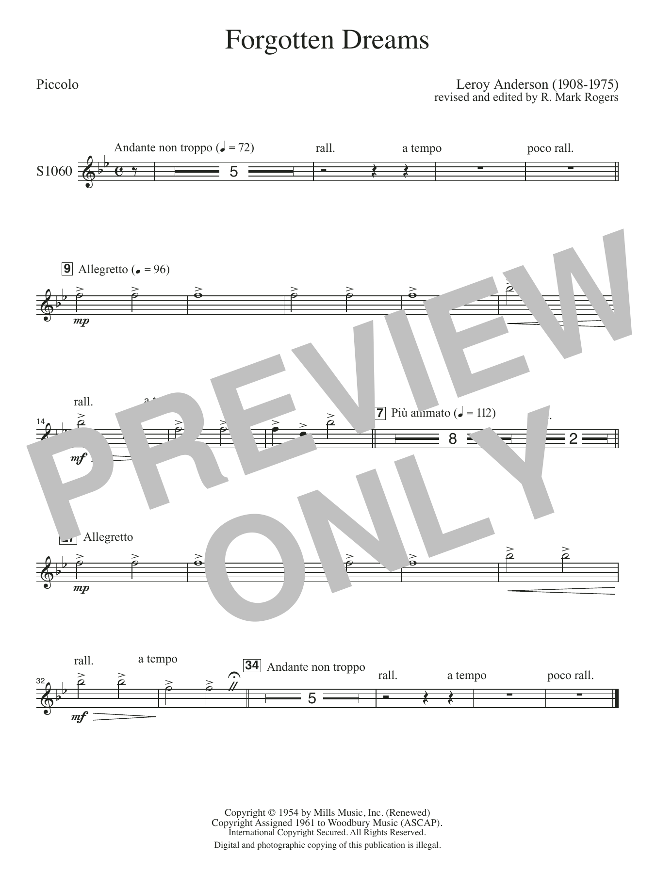 Forgotten Dreams (arr. R. Mark Rogers) - Piccolo