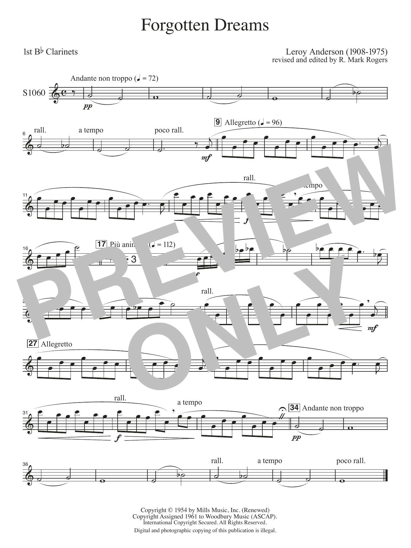 Forgotten Dreams (arr. R. Mark Rogers) - Clarinet 1