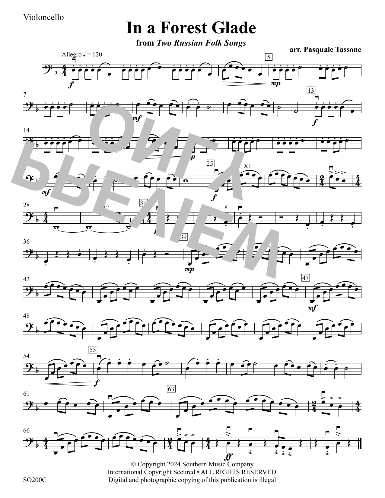 In a Forest Glade (from Two Russian Folk Songs) - Cello