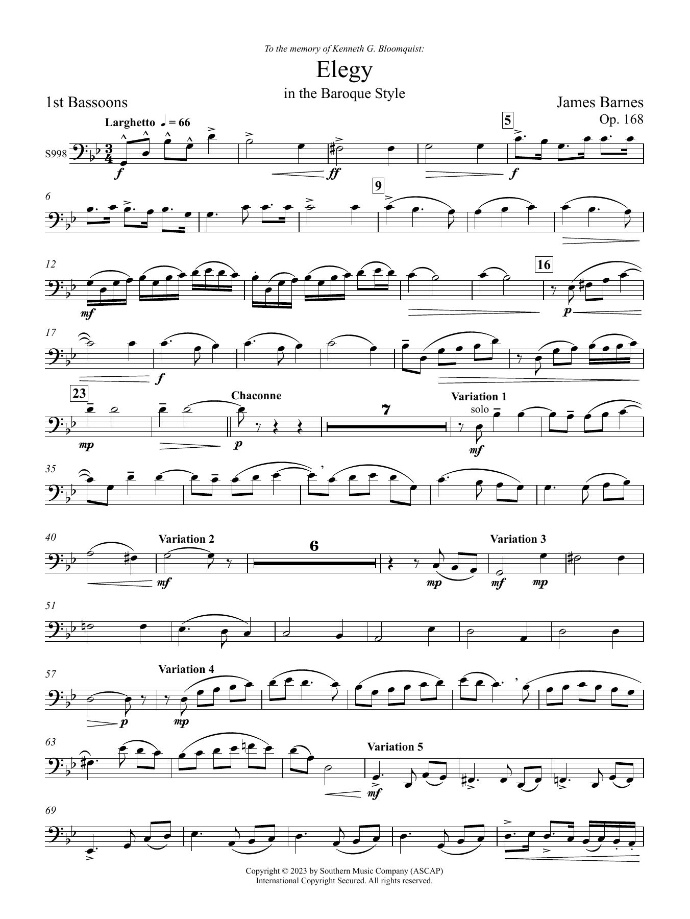 Elegy in the Baroque Style - Bassoon 1