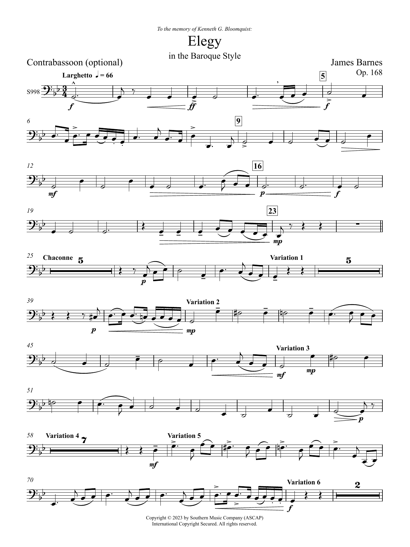 Elegy in the Baroque Style - Contrabassoon
