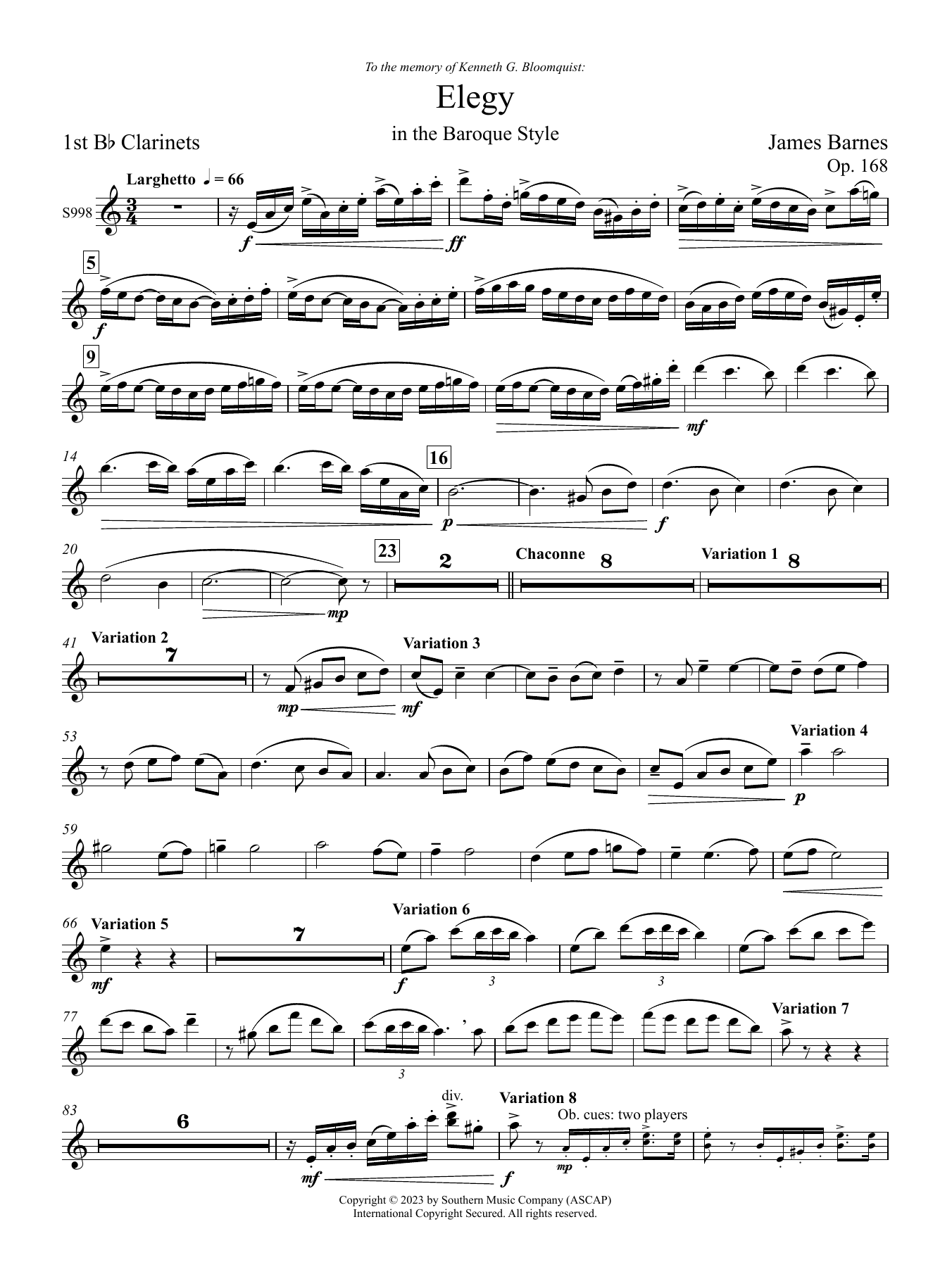 Elegy in the Baroque Style - Clarinet 1