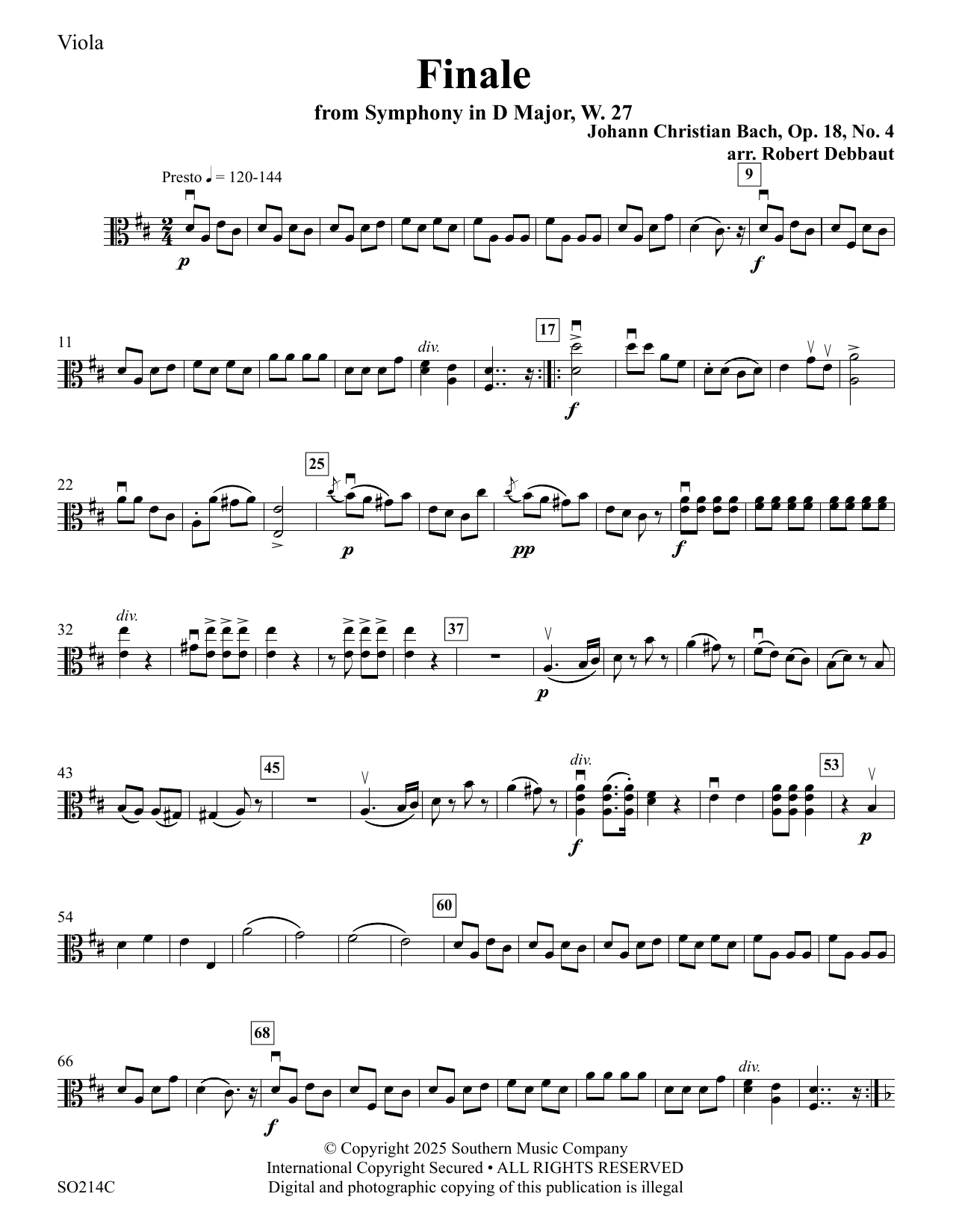 Finale from Symphony in D Major, W. 27 - Viola