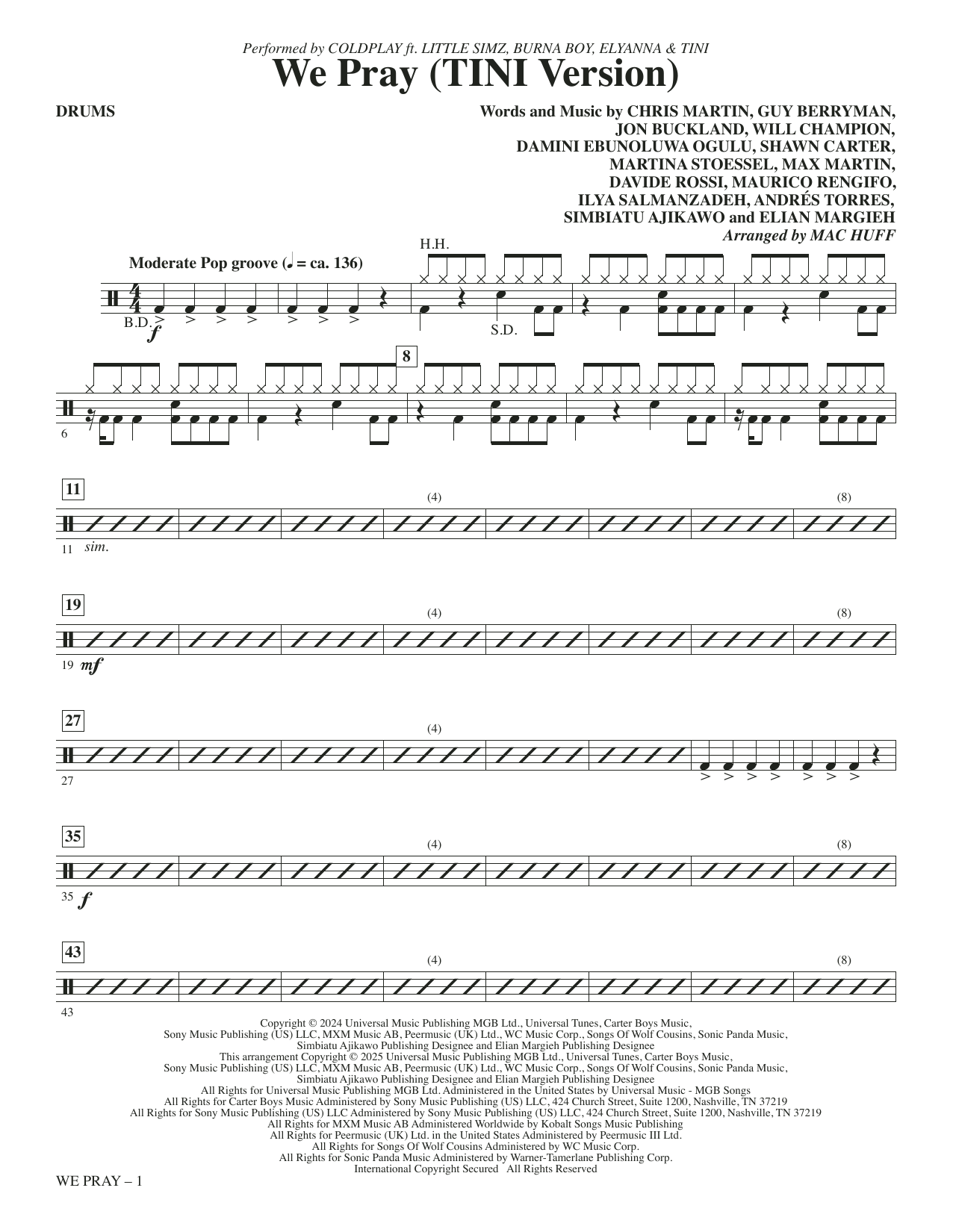 We Pray (TINI Version) (arr. Mac Huff) - Drums