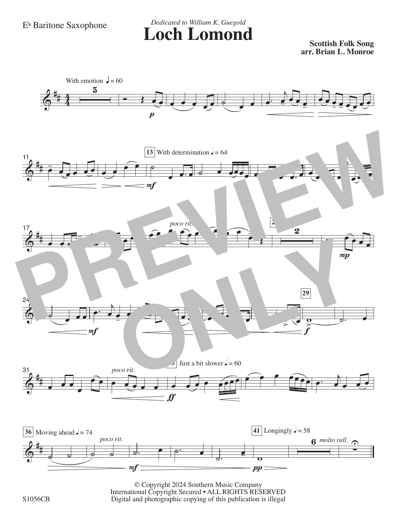 Loch Lomond for Concert Band - Baritone Saxophone