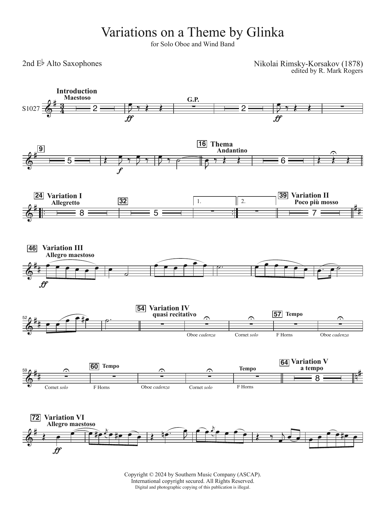 Variations on a Theme by Glinka for Solo Oboe and Wind Band (arr. Rogers) - Alto Saxophone 2