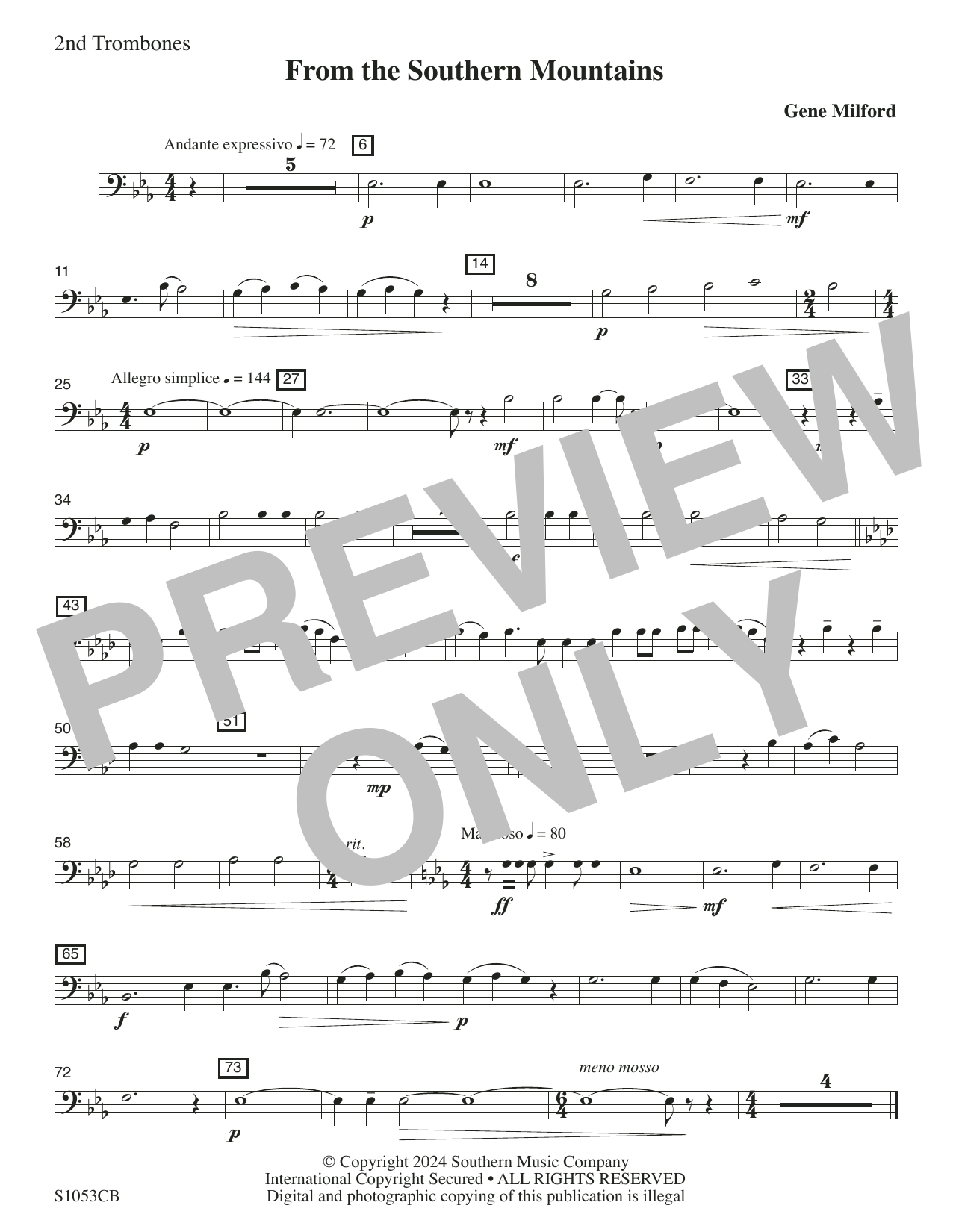 From the Southern Mountains (arr. Gene Milford) - Trombone 2