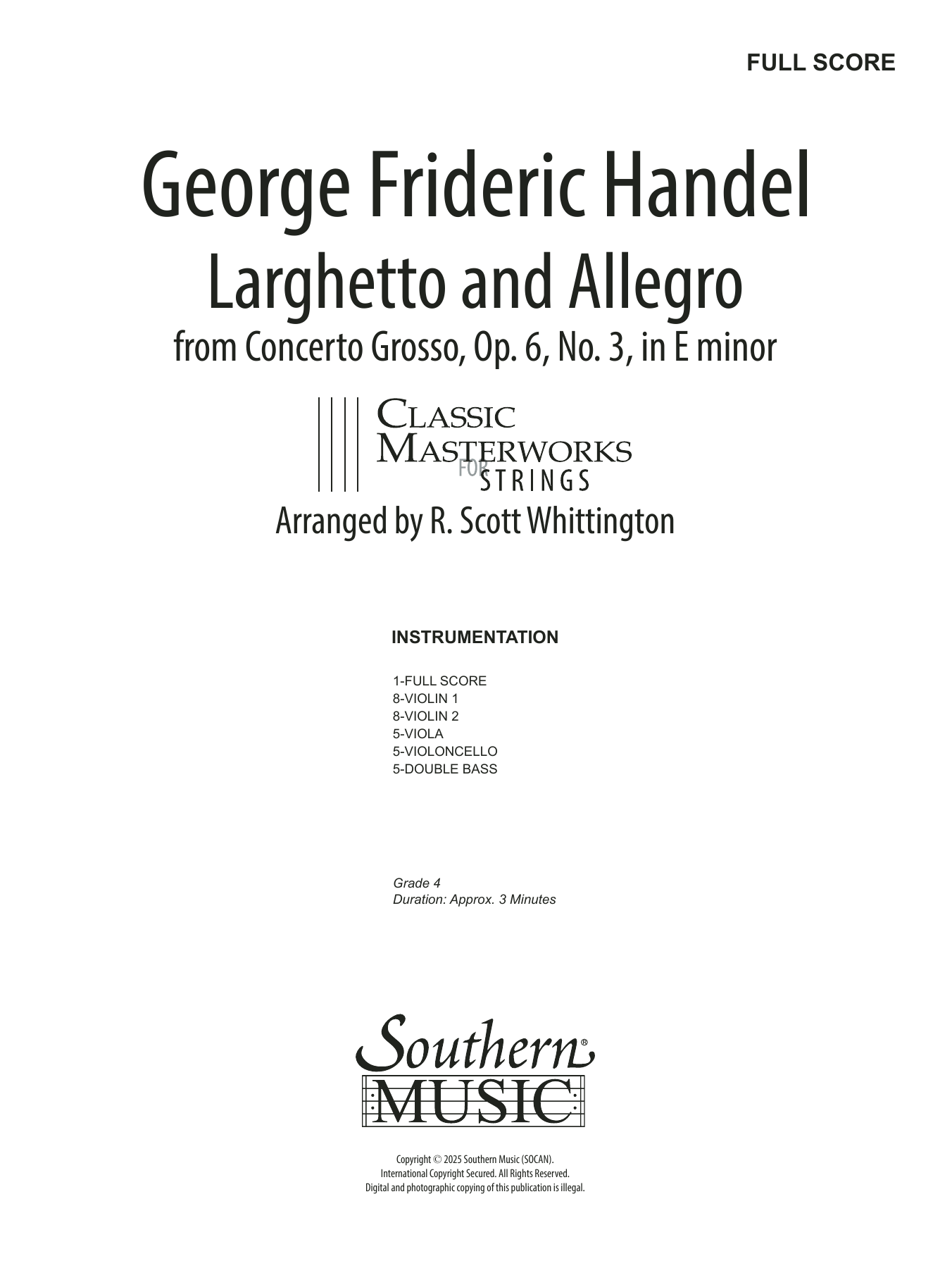 Larghetto and Allegro Op. 6 No. 3 (arr. R. Scott Whittington): String Orchestra Conductor Score & Parts