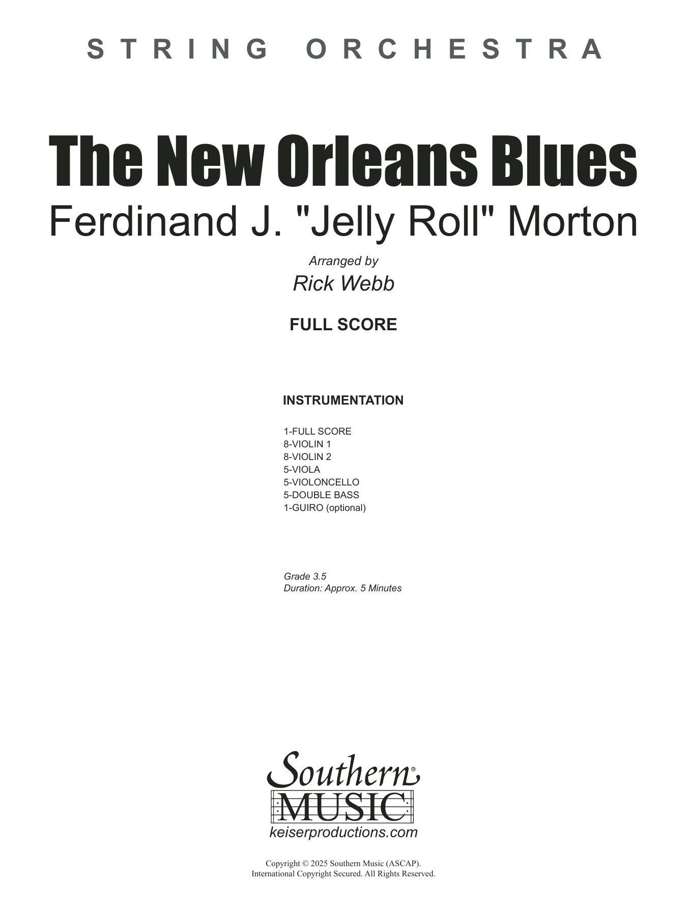 The New Orleans Blues (arr. Richard Webb): String Orchestra Conductor Score & Parts