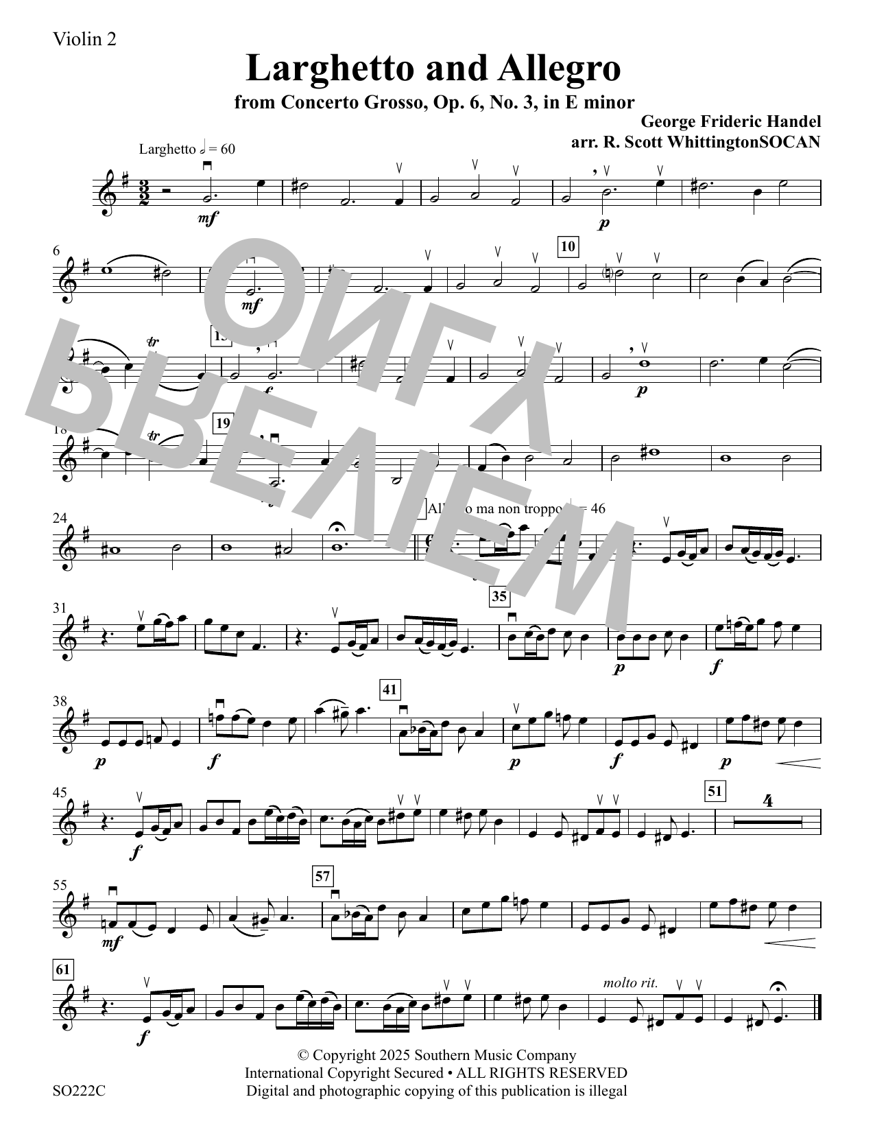 Larghetto and Allegro Op. 6 No. 3 (arr. Whittington) - Violin 2