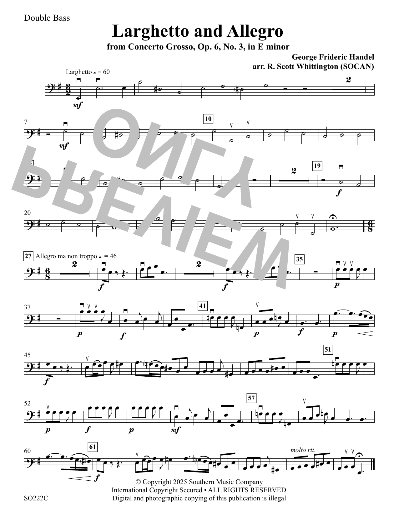 Larghetto and Allegro Op. 6 No. 3 (arr. Whittington) - Bass
